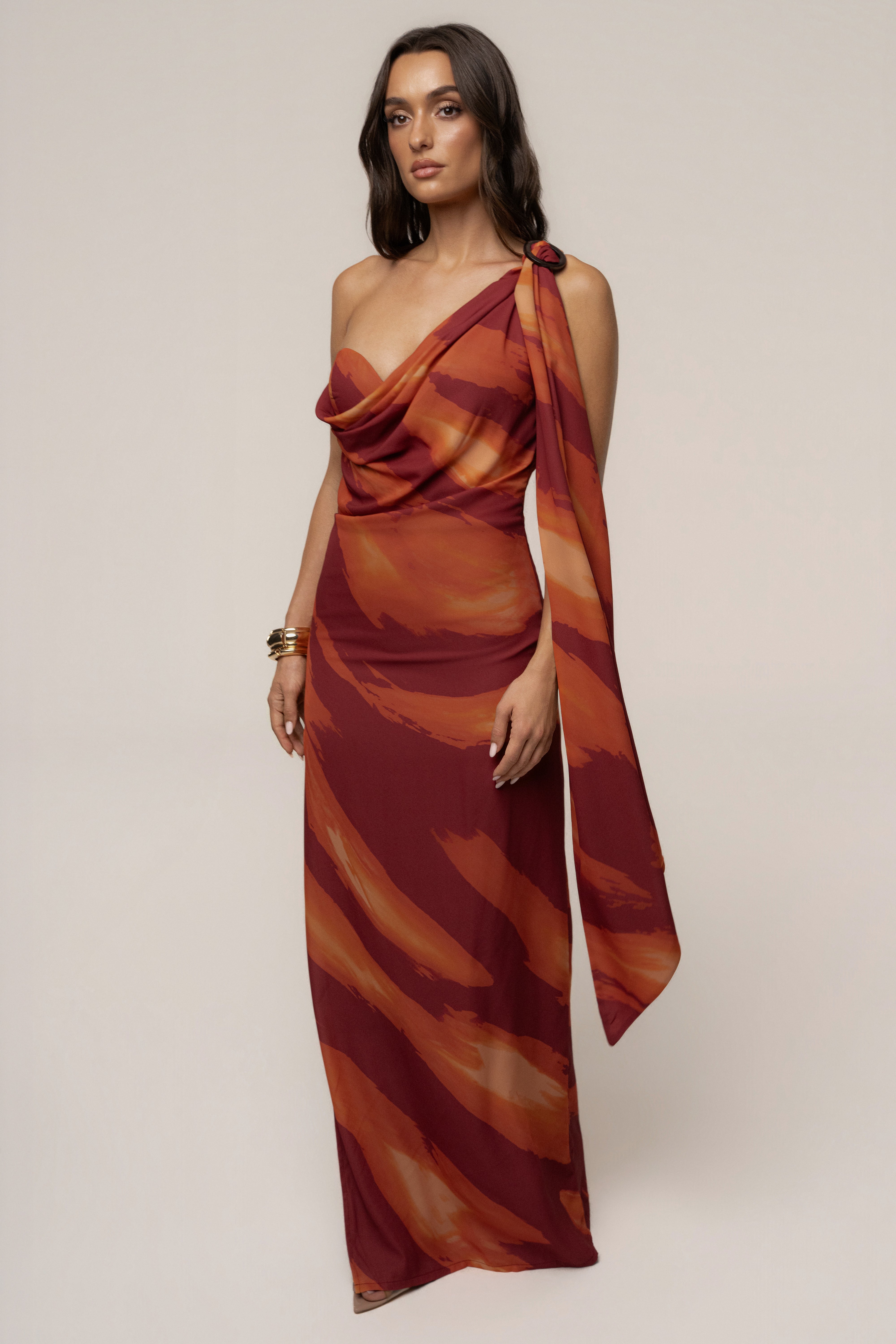 Crimson Dusk Gallery Night Maxi Dress