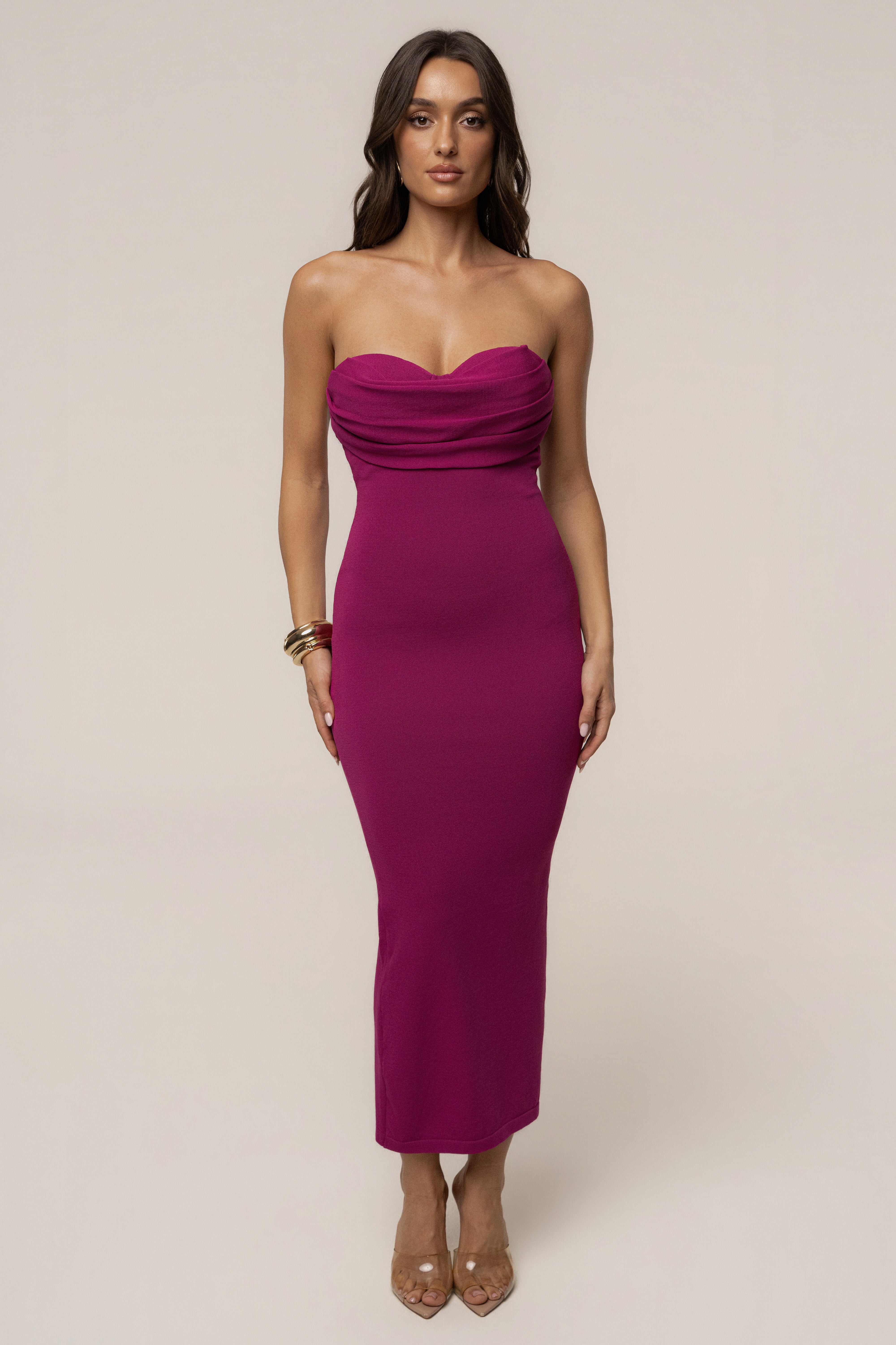 Robe Midi Drapée La Lune Fuchsia