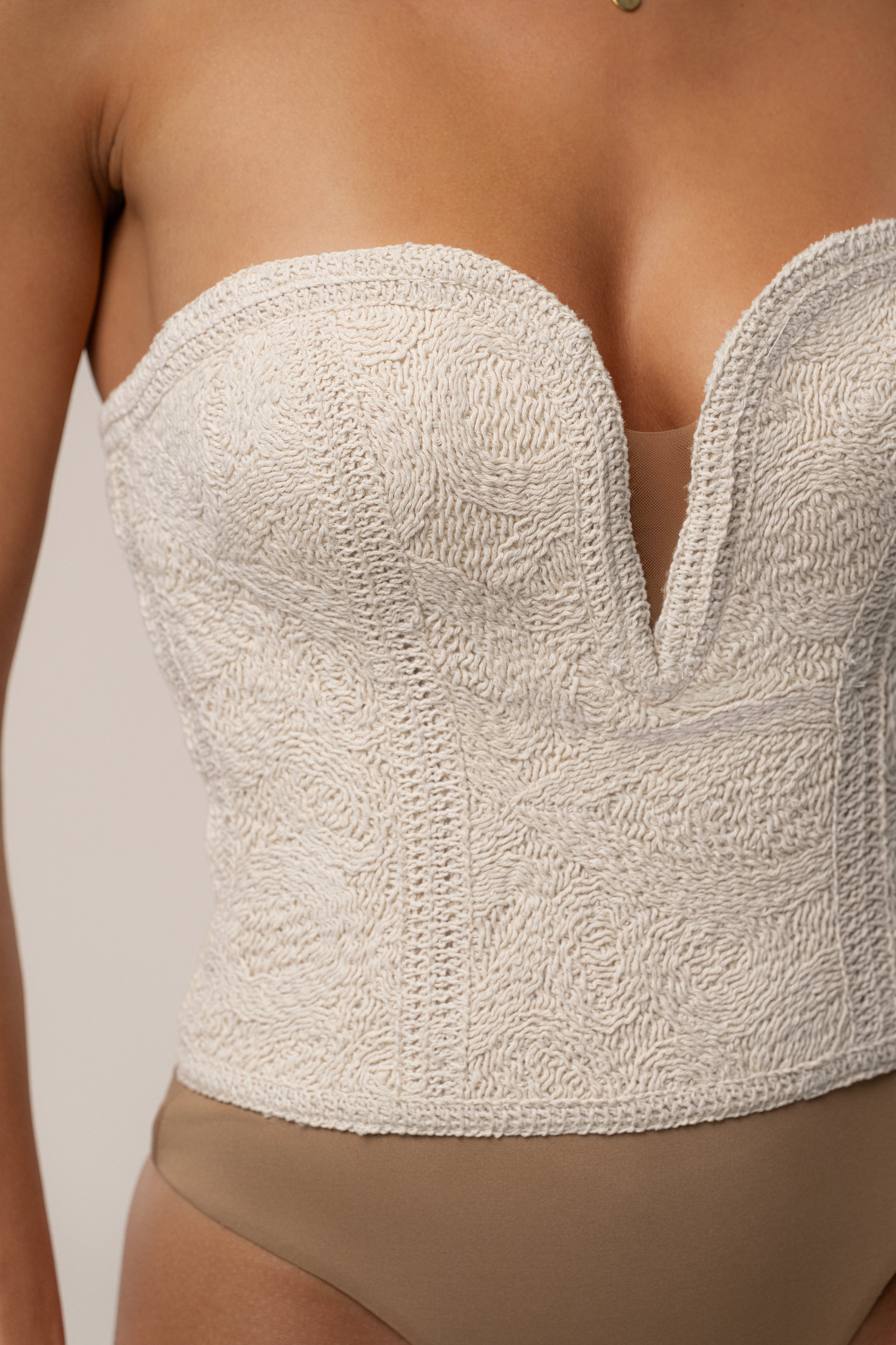 Ecru Serene Coast Texture Bodysuit - JLUXLABEL