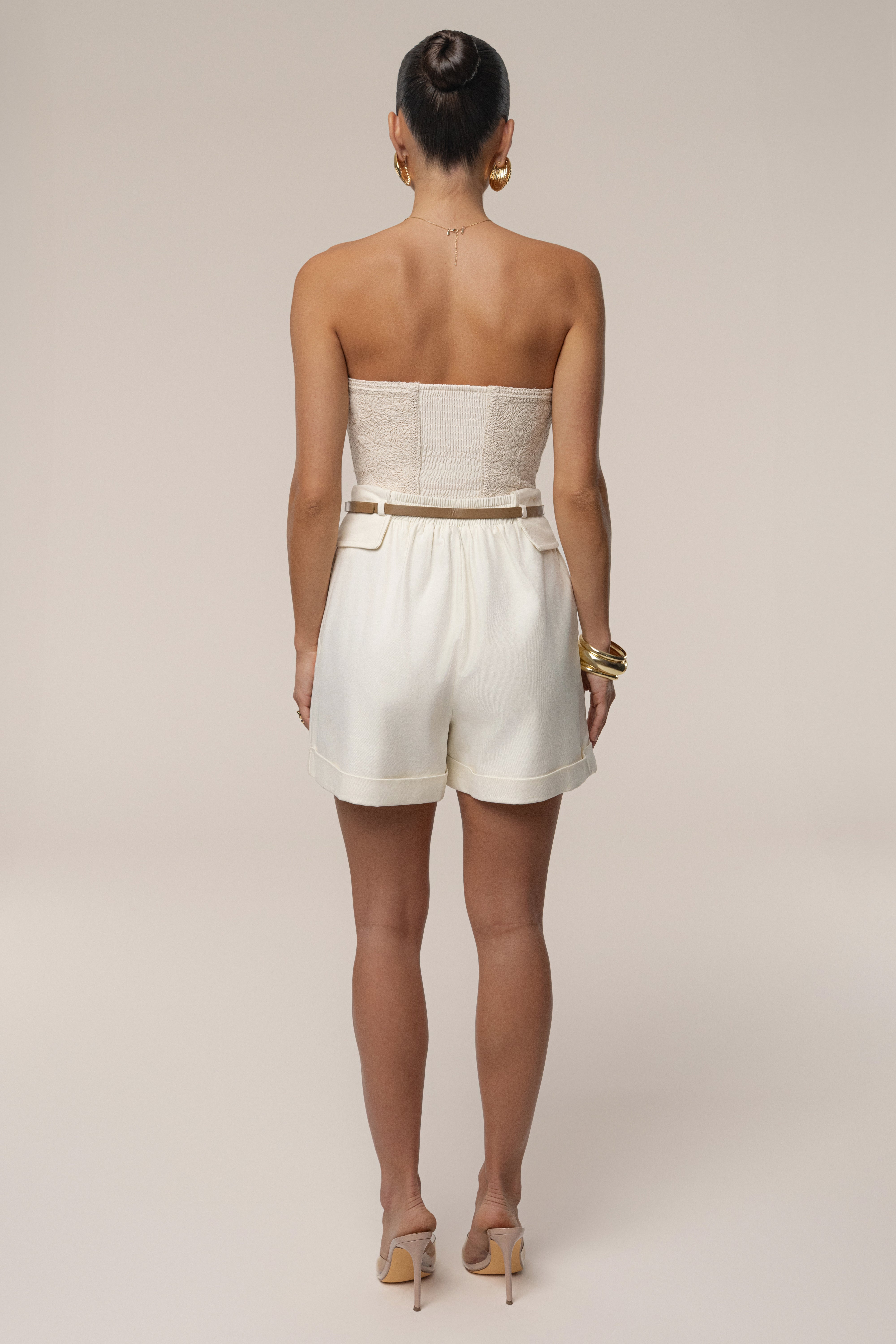 Ecru Serene Coast Texture Bodysuit - JLUXLABEL