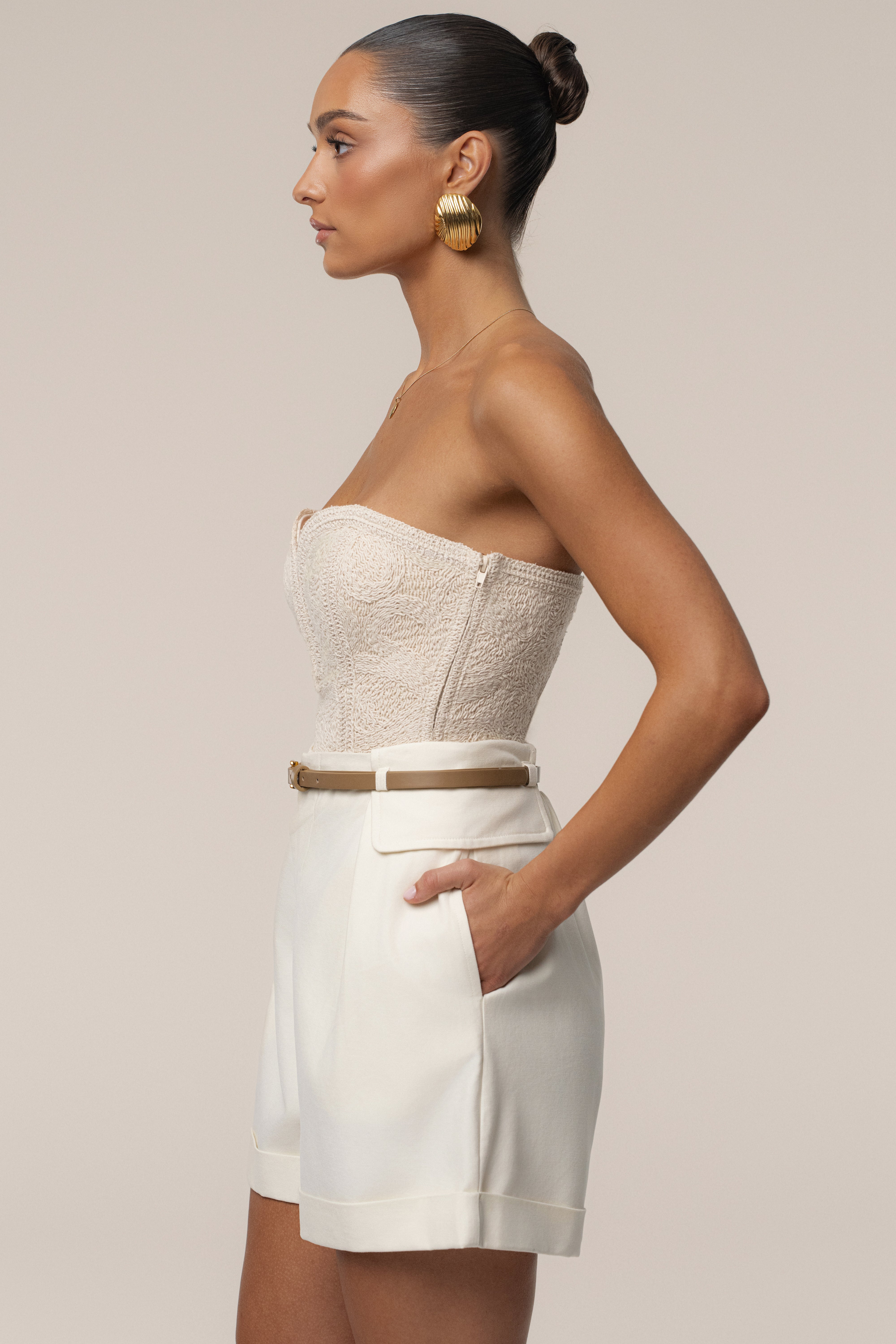 Ivory Belted Cargo Shorts - JLUXLABEL