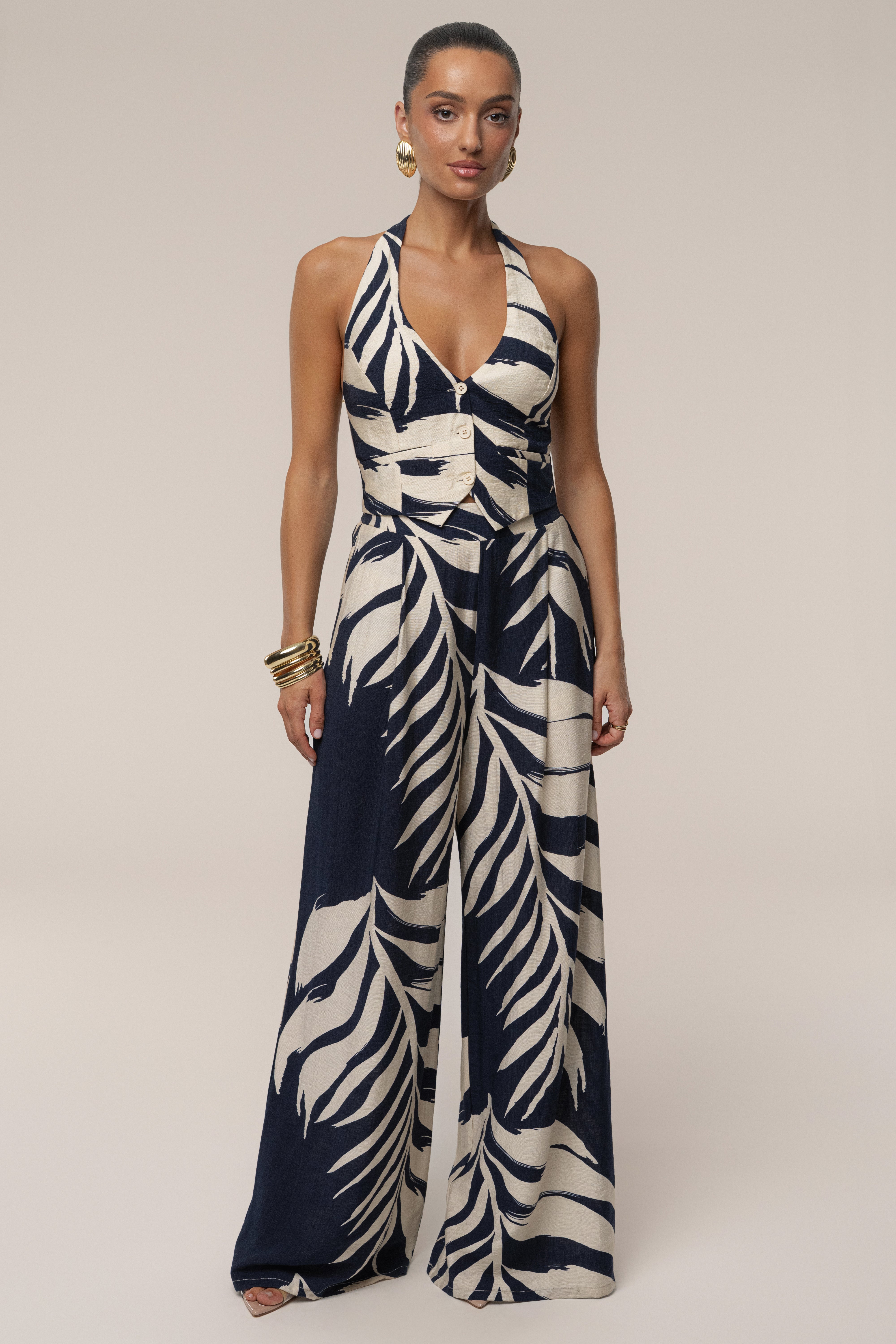 Navy Palm Print Tropical Daze Pant Set - JLUXLABEL