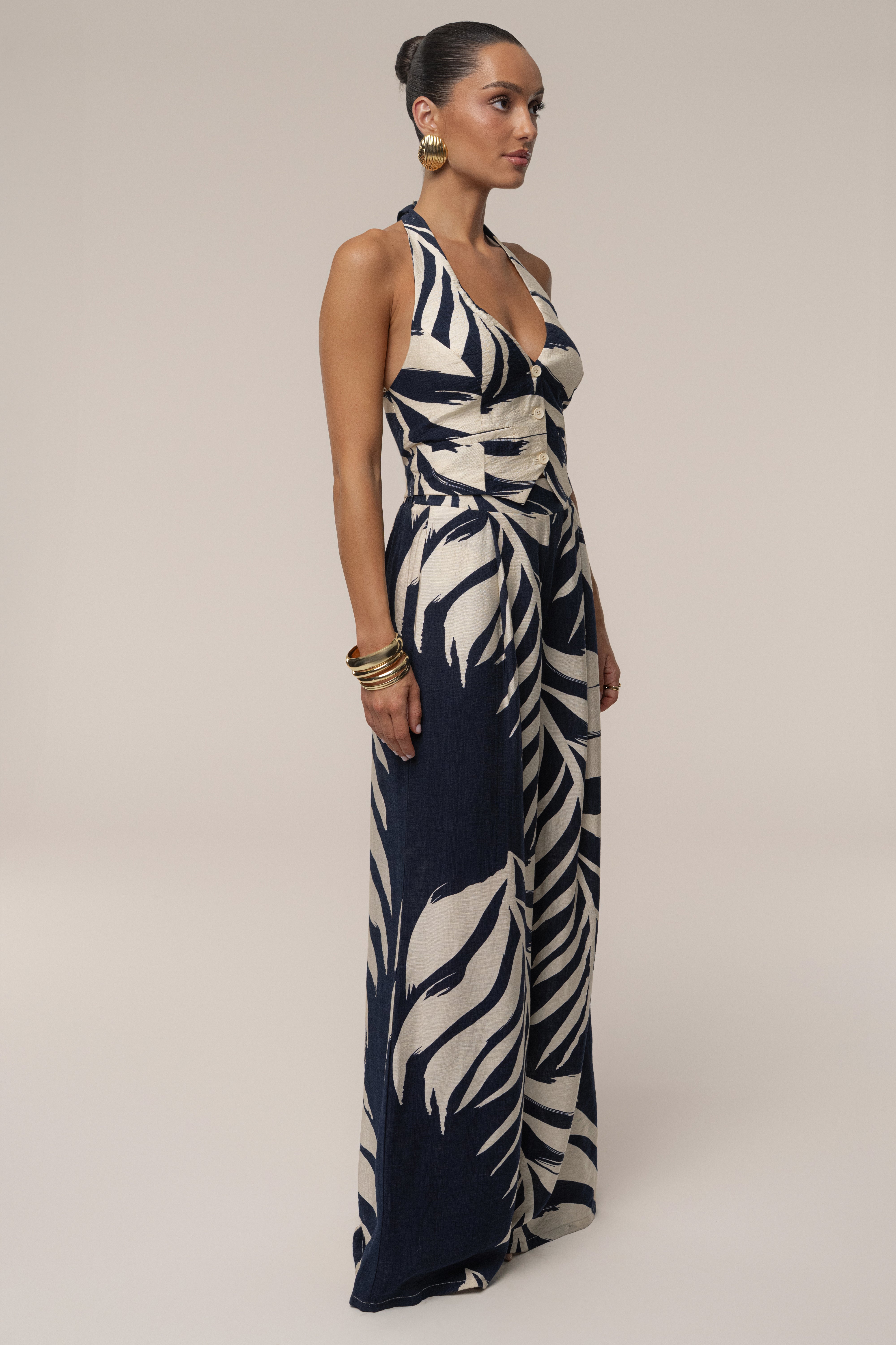 Navy Palm Print Tropical Daze Pant Set - JLUXLABEL