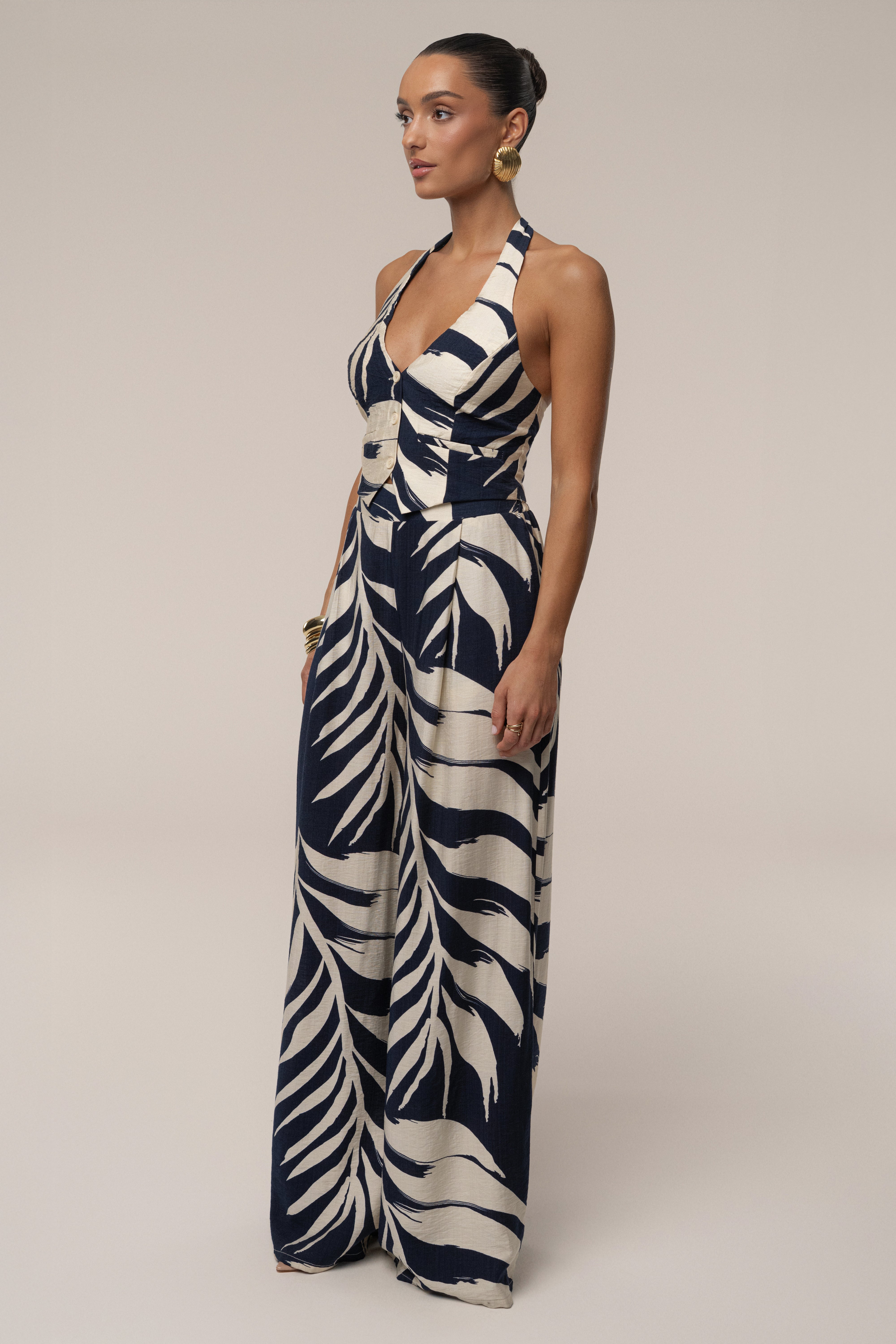 Navy Palm Print Tropical Daze Pant Set - JLUXLABEL