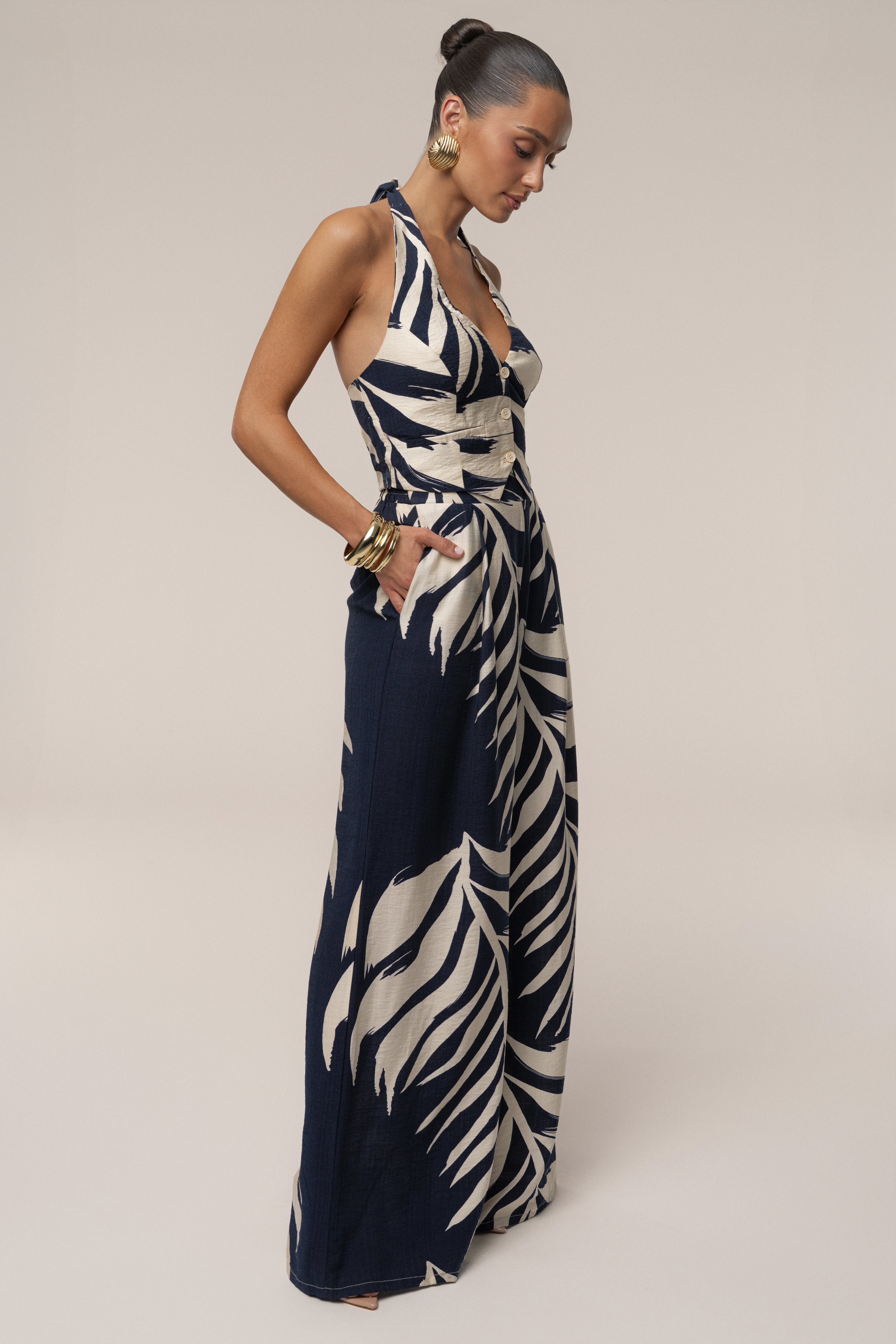 Navy Palm Print Tropical Daze Pant Set - JLUXLABEL