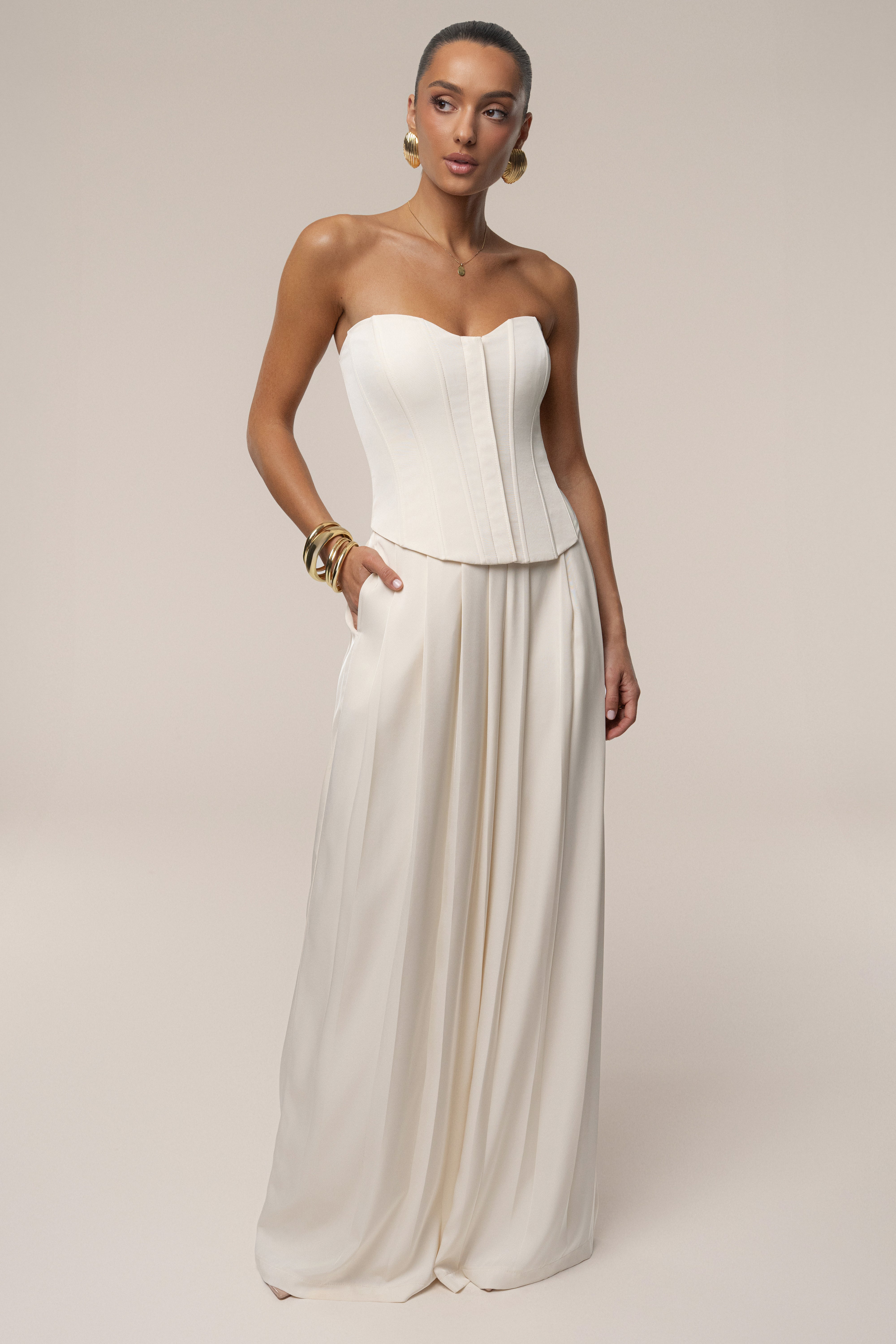 Buttercream Clara Wide Leg Pleated Trousers - JLUXLABEL
