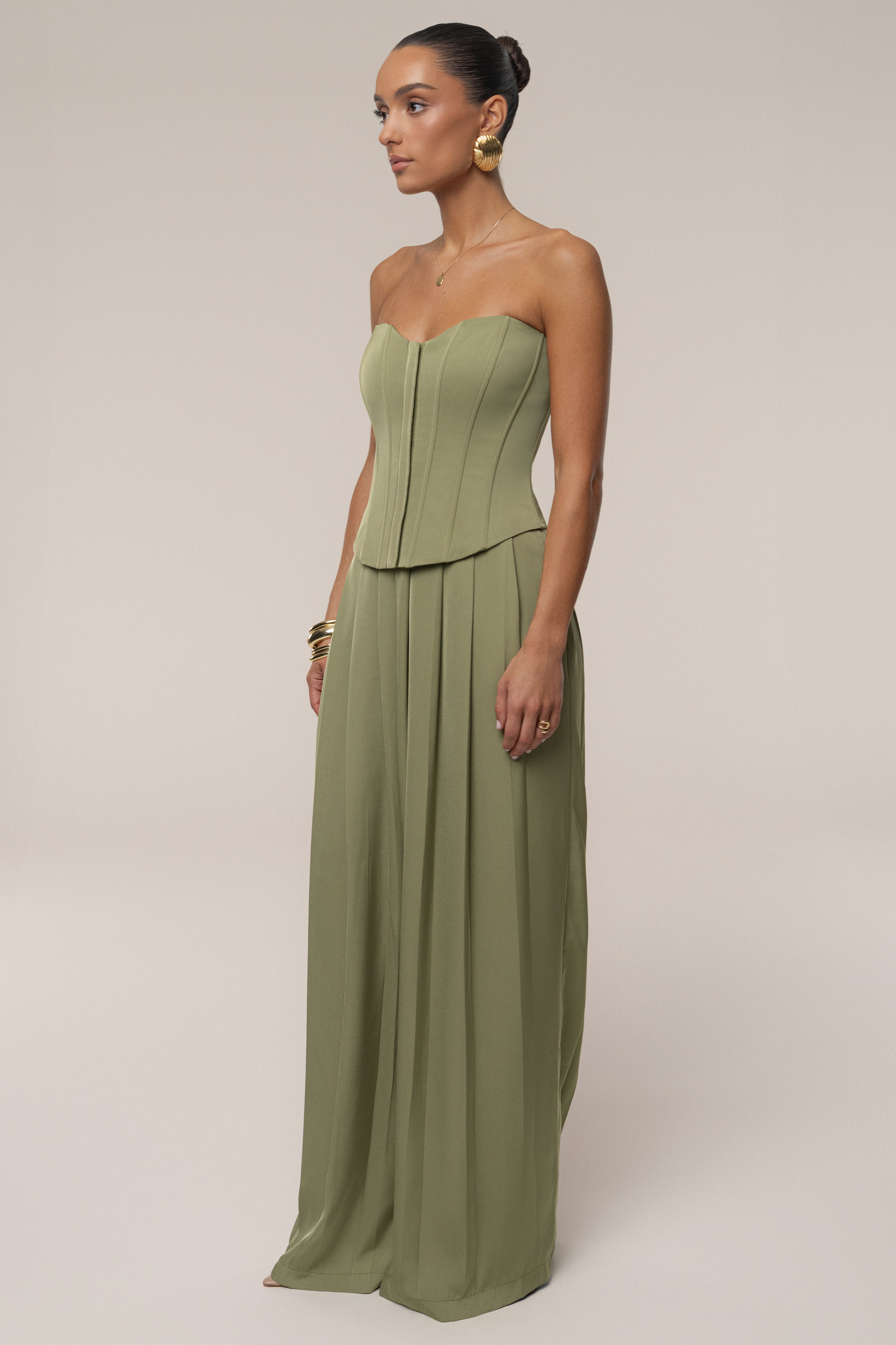 Olive Clara Wide Leg Pleated Trousers - JLUXLABEL
