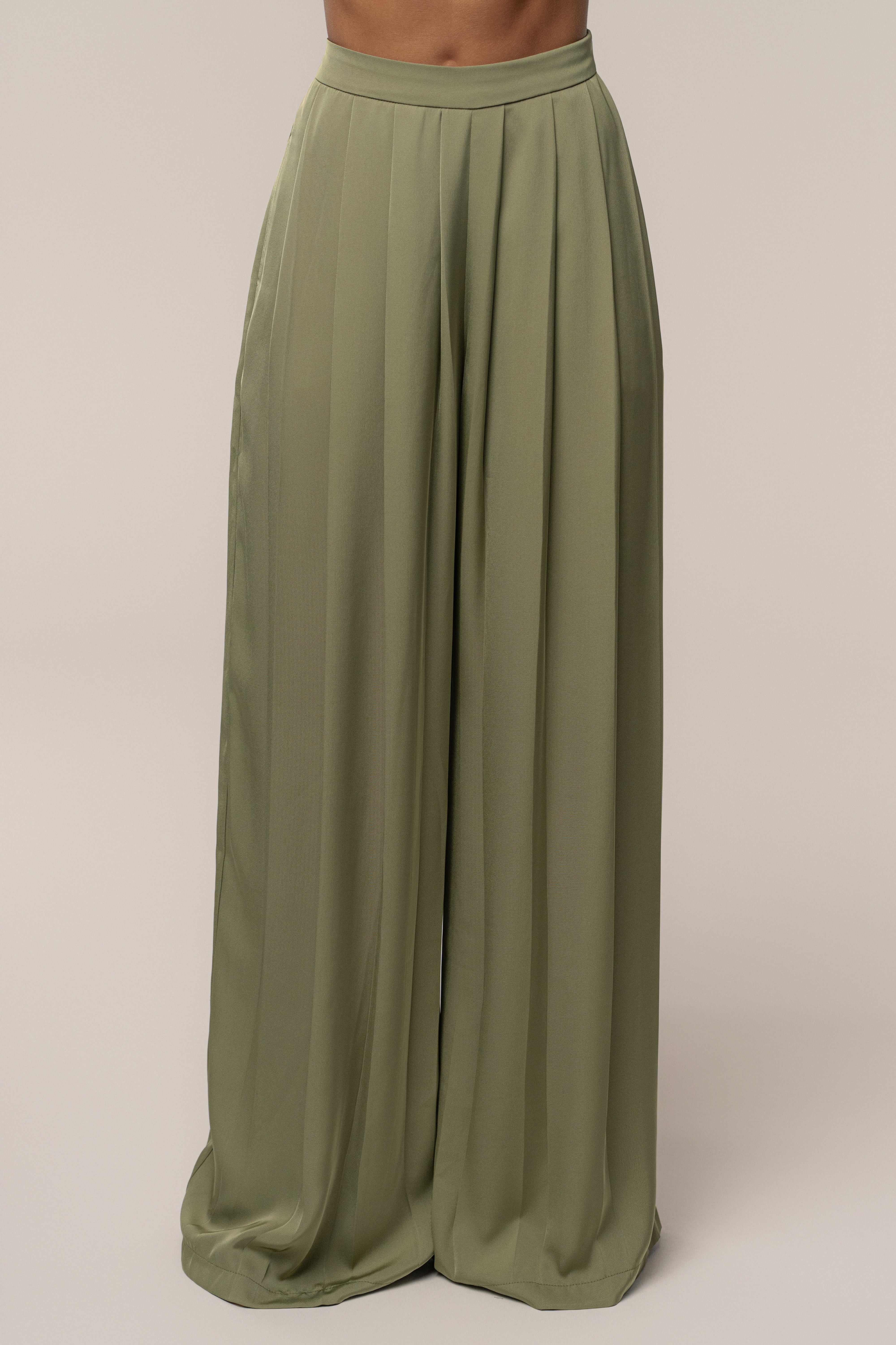 Olive Clara Wide Leg Pleated Trousers - JLUXLABEL