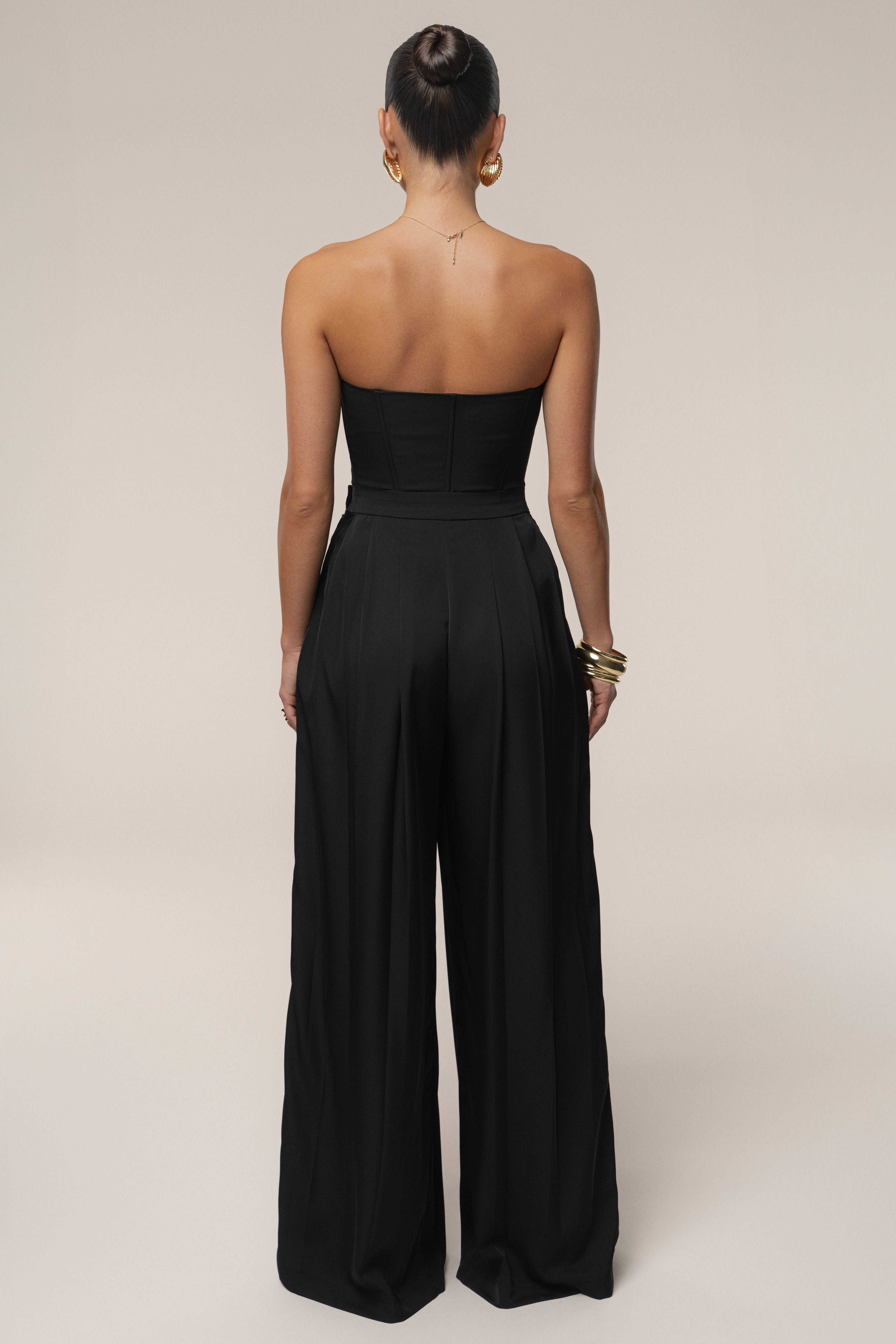 Black Clara Wide Leg Pleated Trousers - JLUXLABEL