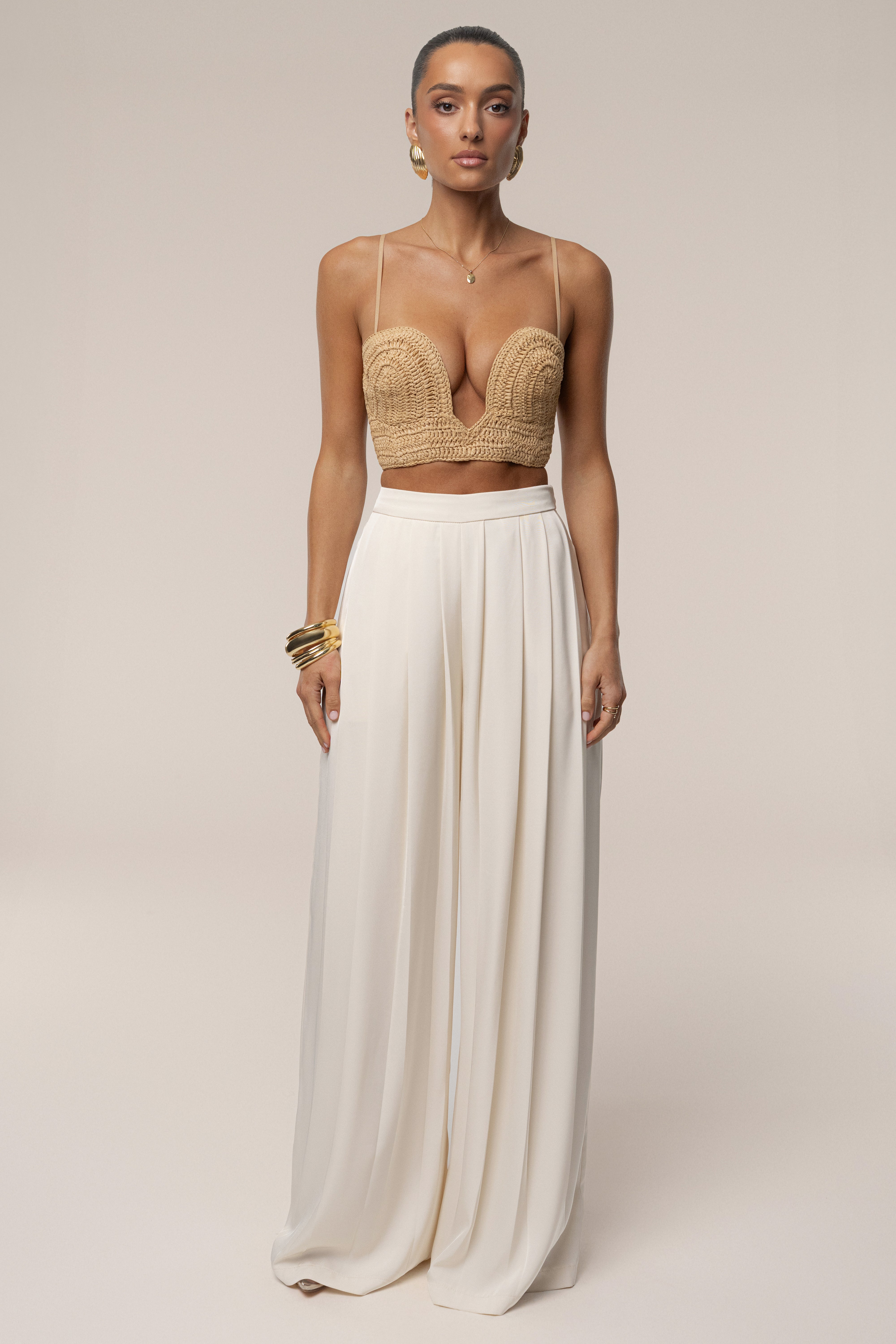 Beige Sail Away Texture Bustier - JLUXLABEL