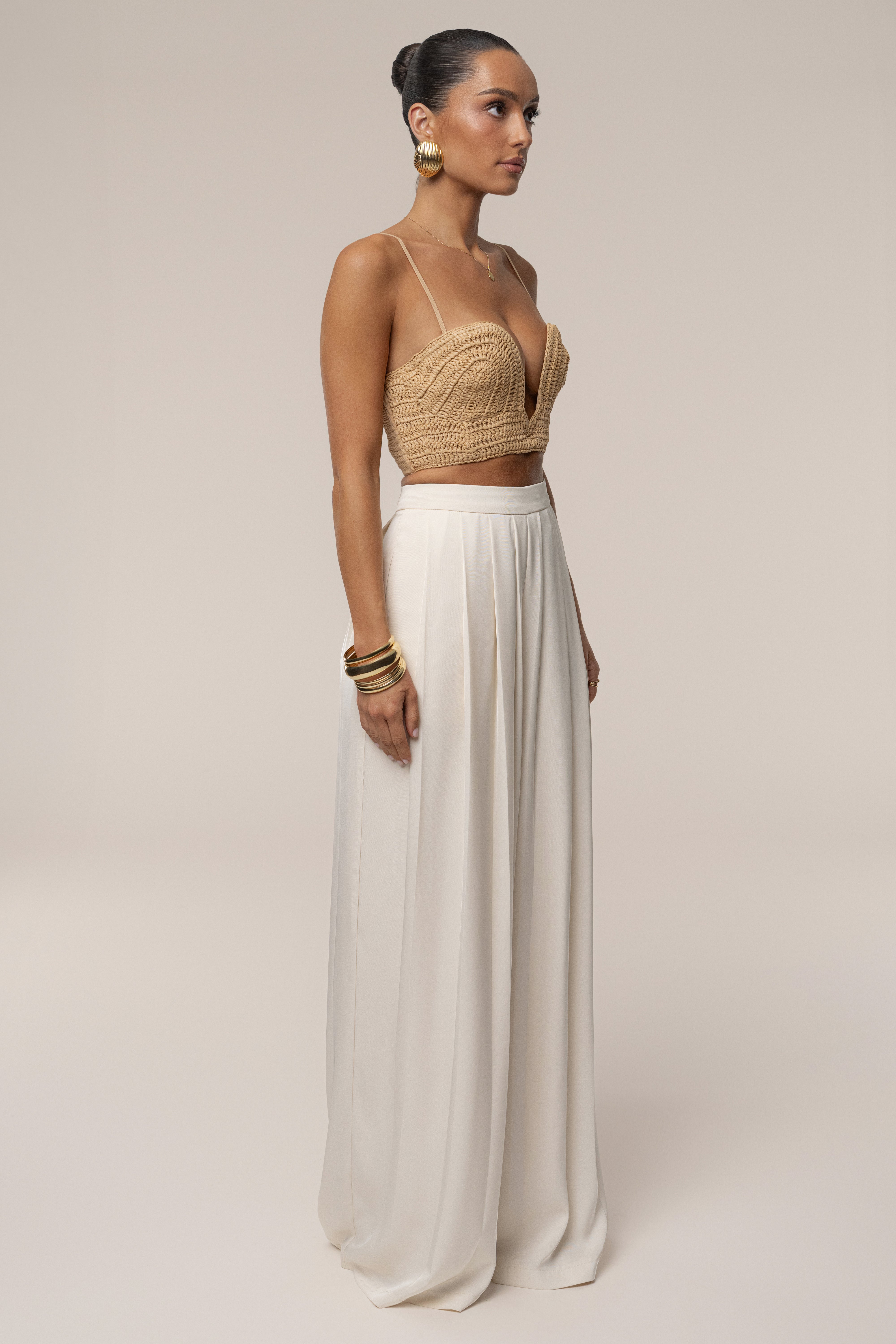 Beige Sail Away Texture Bustier - JLUXLABEL