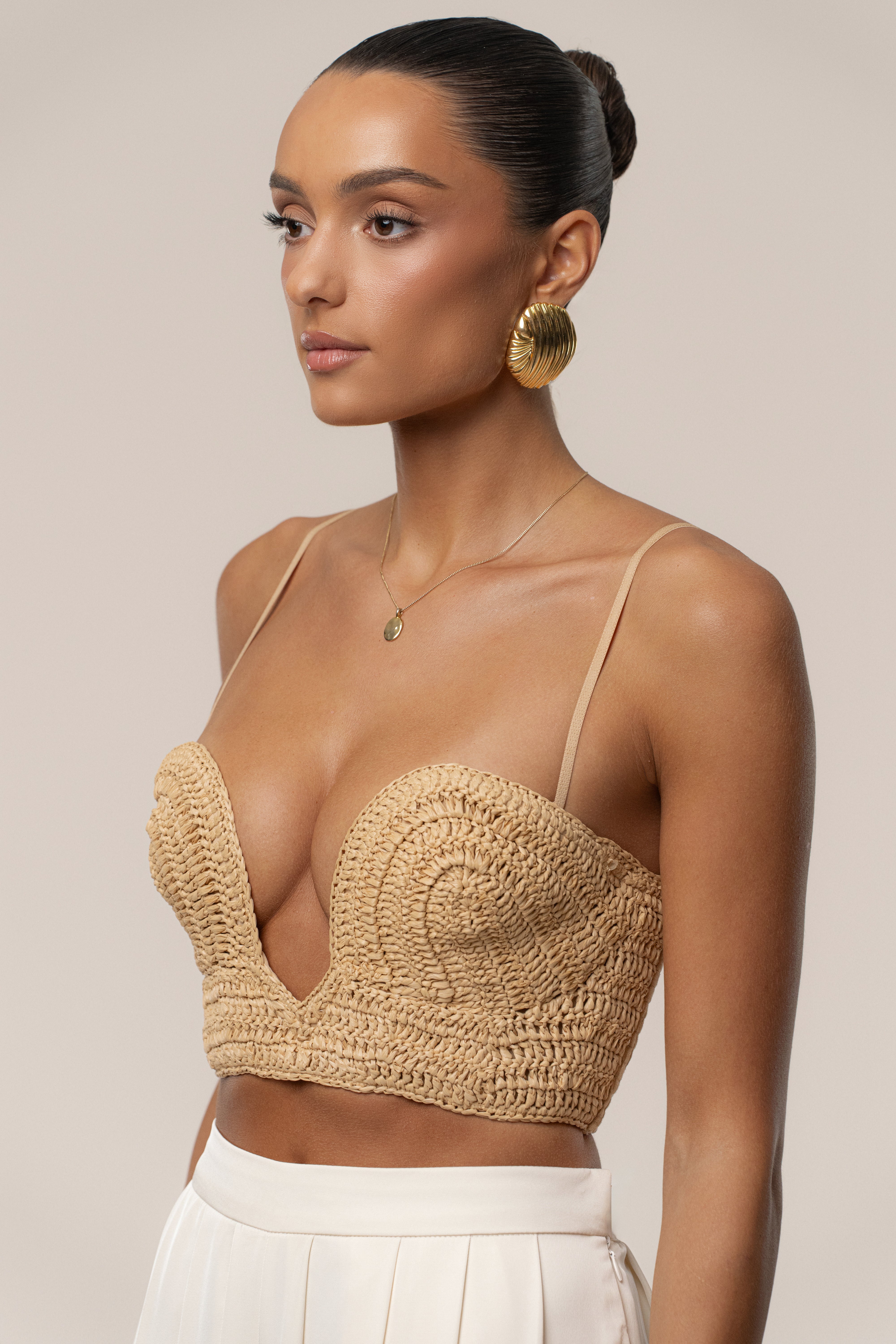 Beige Sail Away Texture Bustier - JLUXLABEL