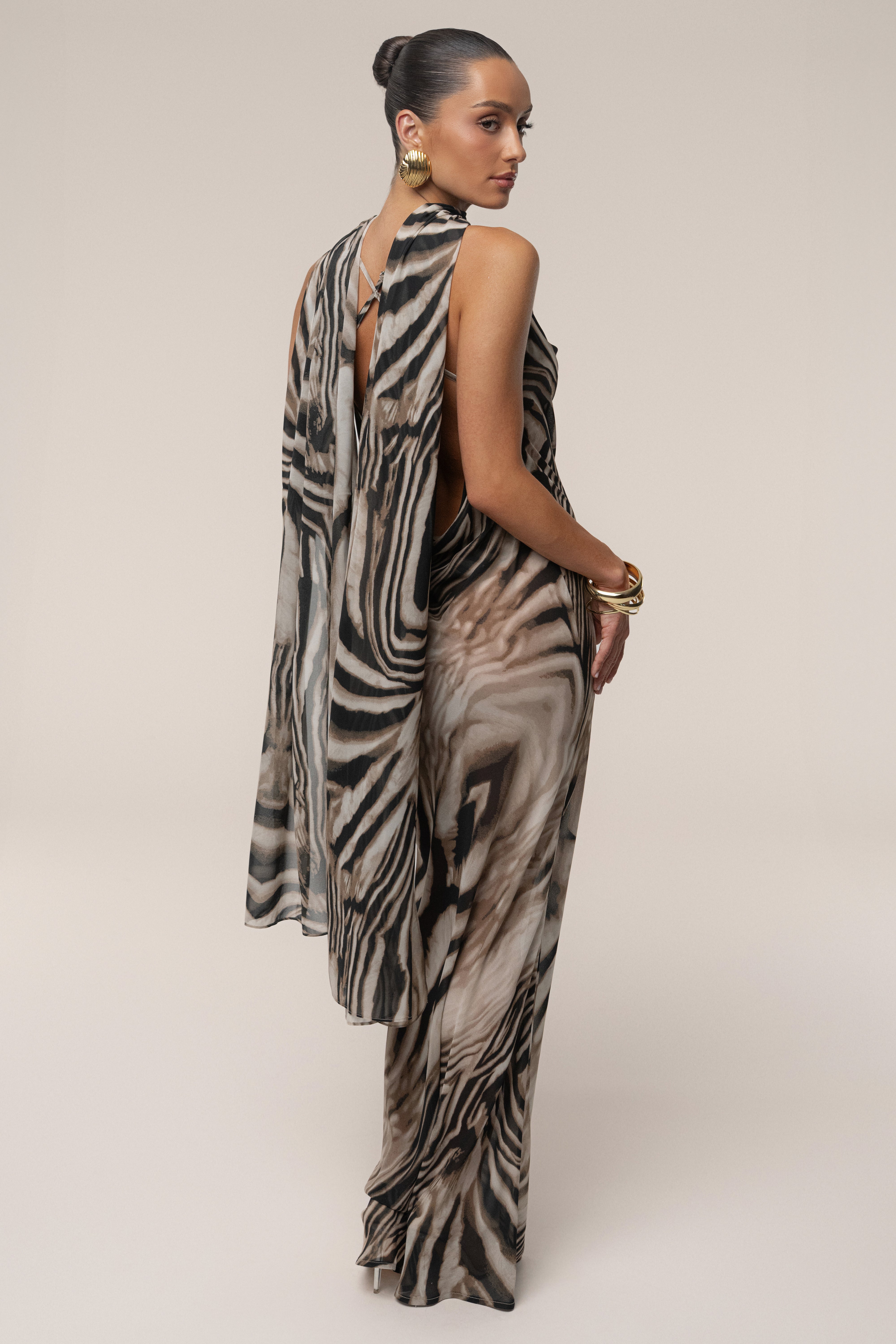 Brown Zebra Print Shadow Safari Scarf - JLUXLABEL