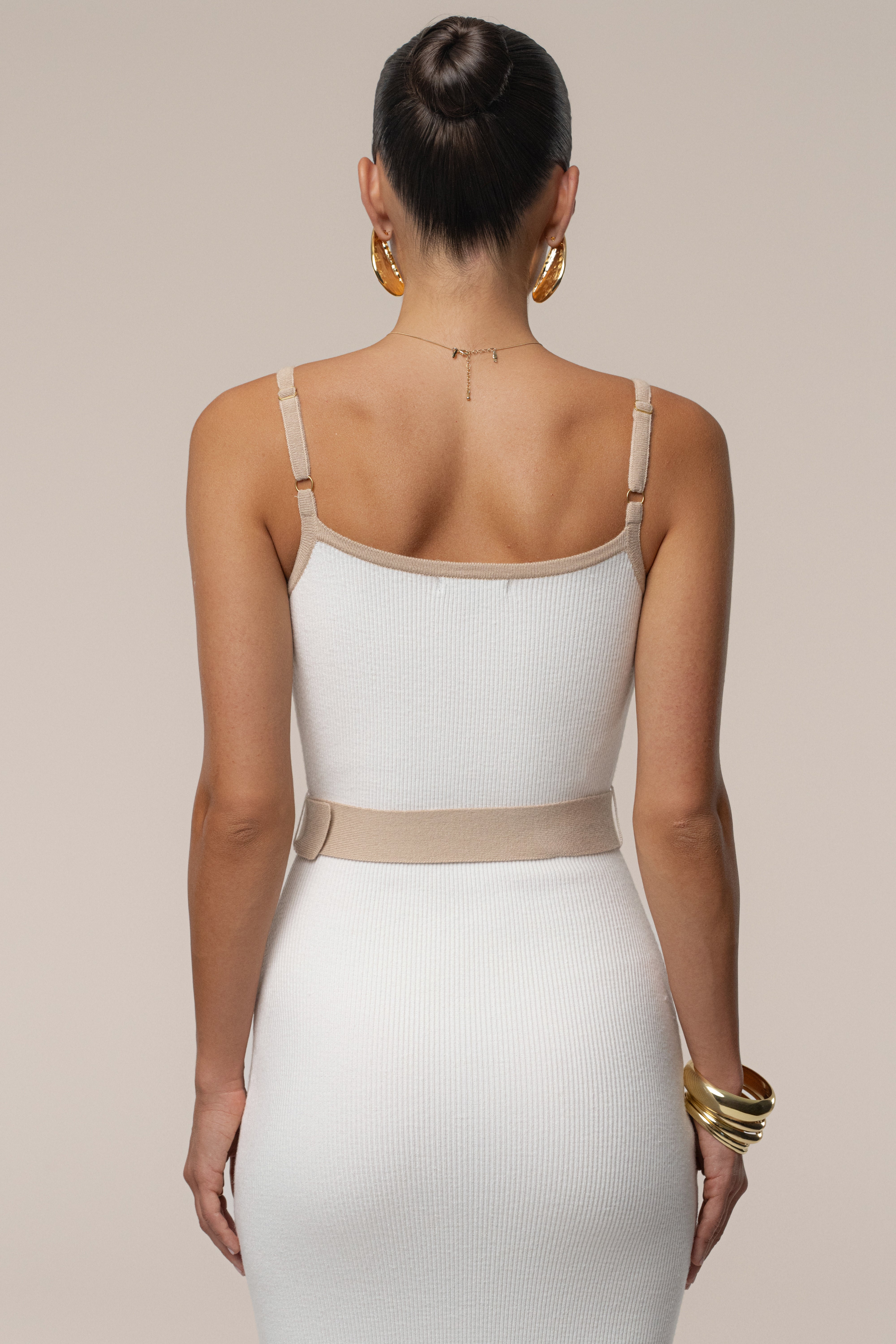 Ivory/Beige Belted Cami Maxi Dress - JLUXLABEL