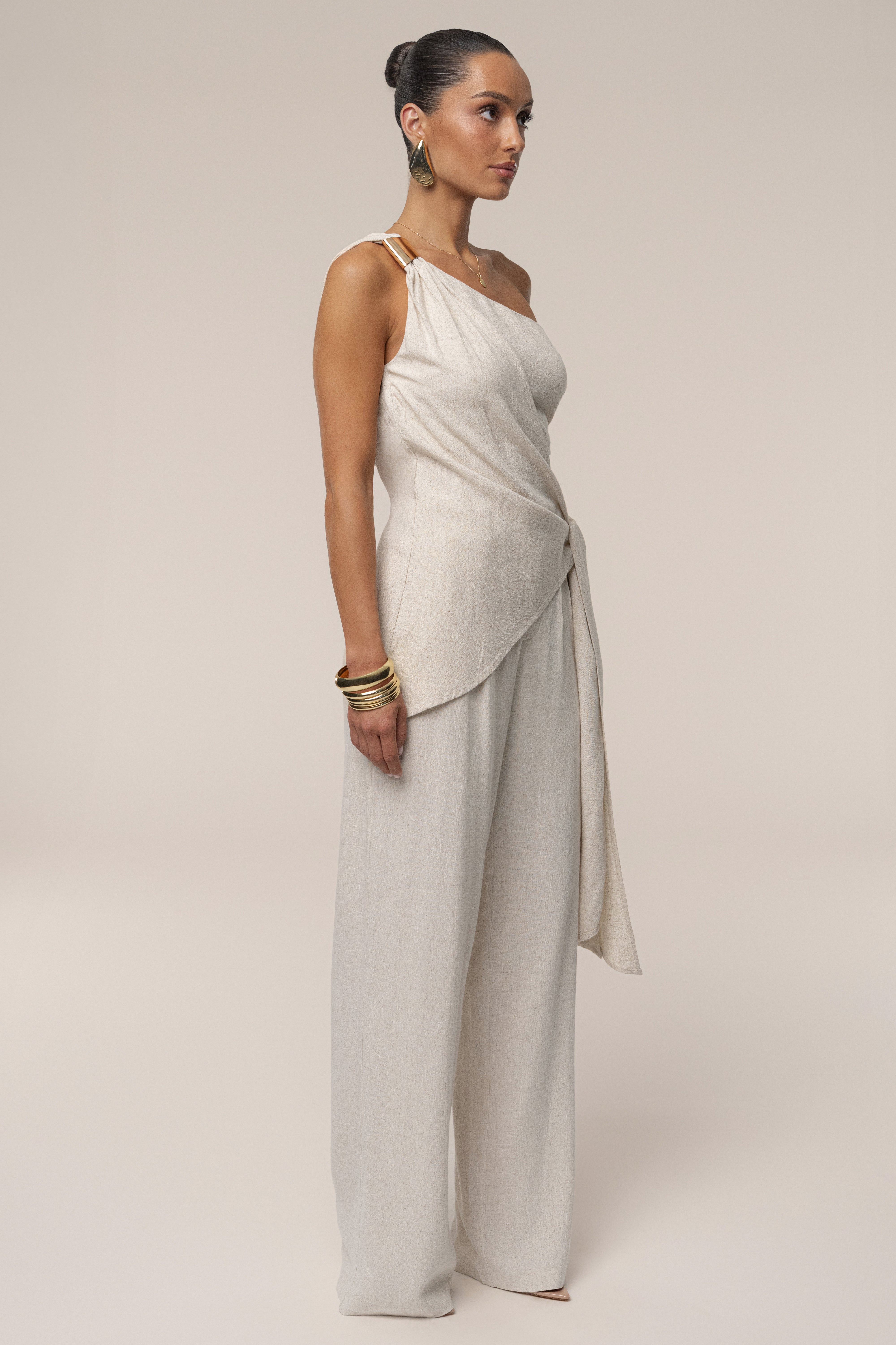 Natural Palmera One Shoulder Top - JLUXLABEL