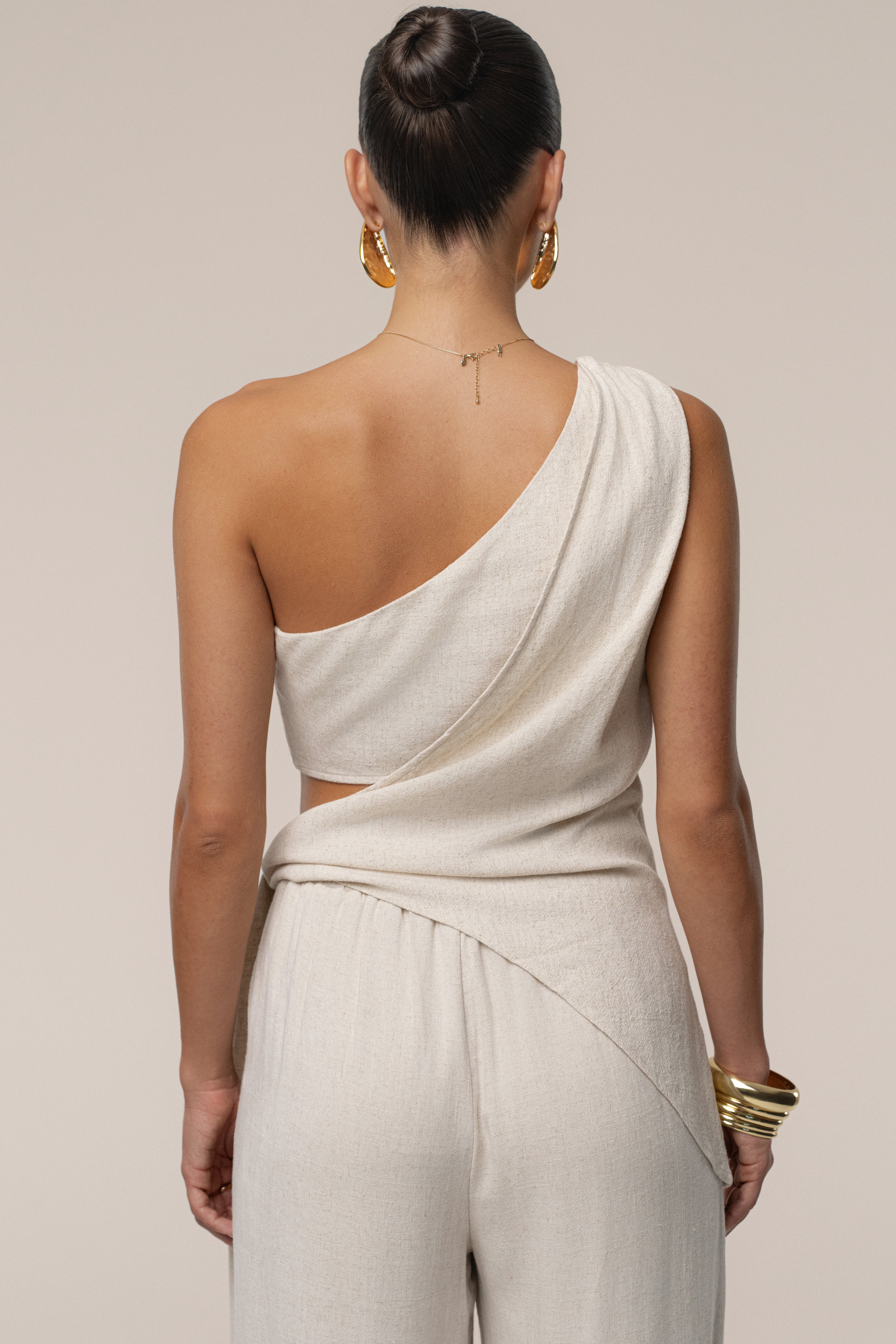 Natural Palmera One Shoulder Top - JLUXLABEL