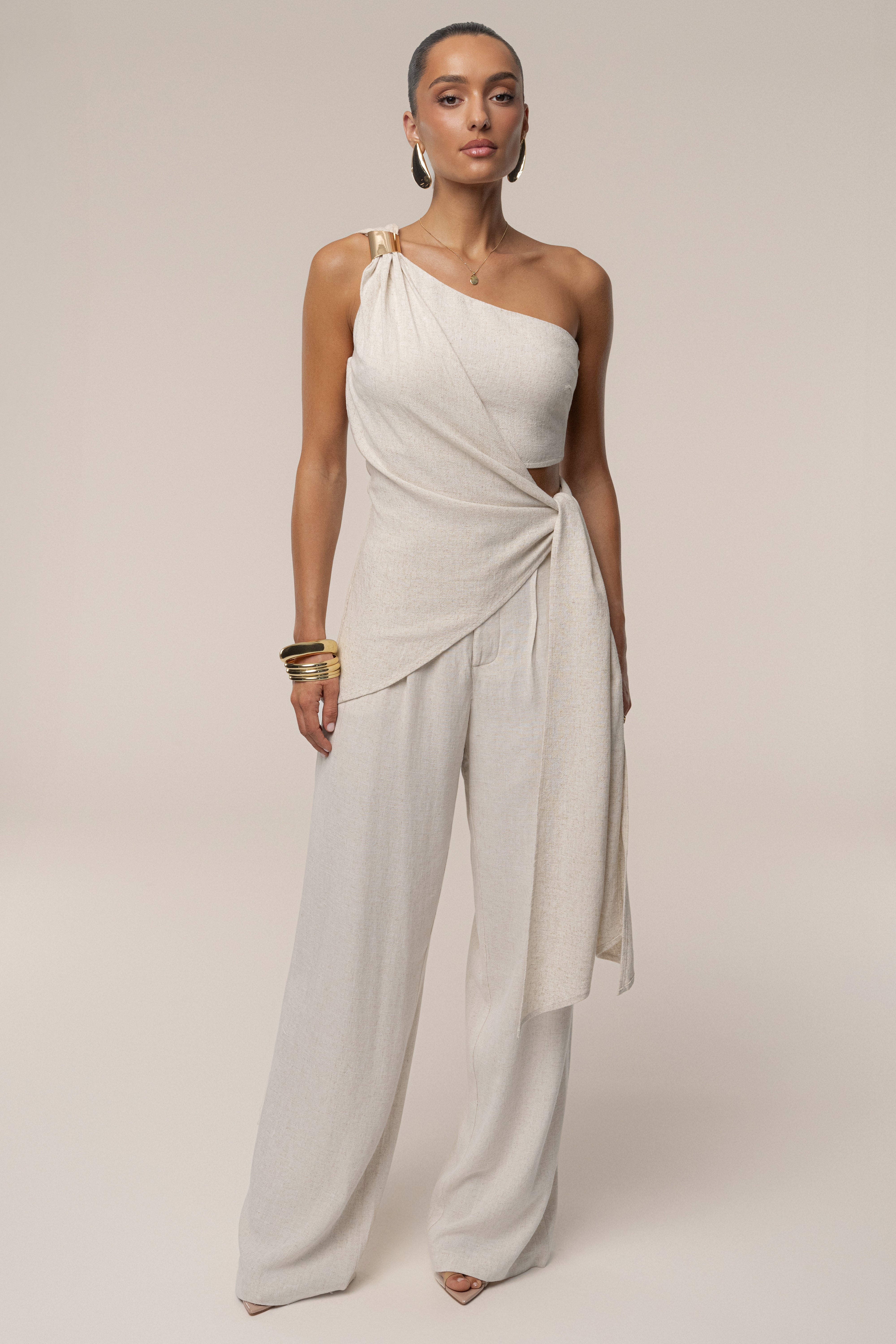 Natural Palmera One Shoulder Top - JLUXLABEL