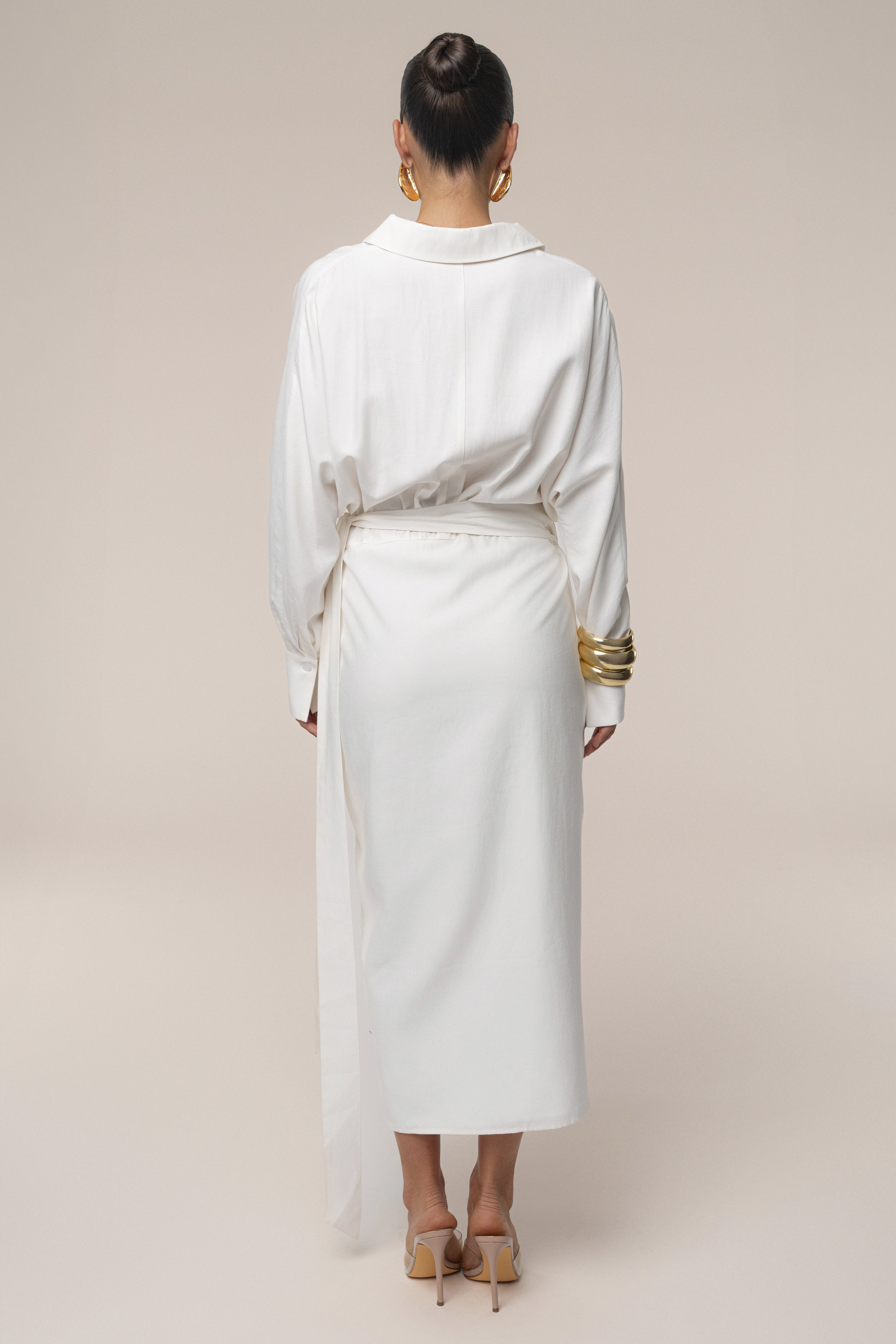 Ivory Skyline Wrap Midi Dress - JLUXLABEL