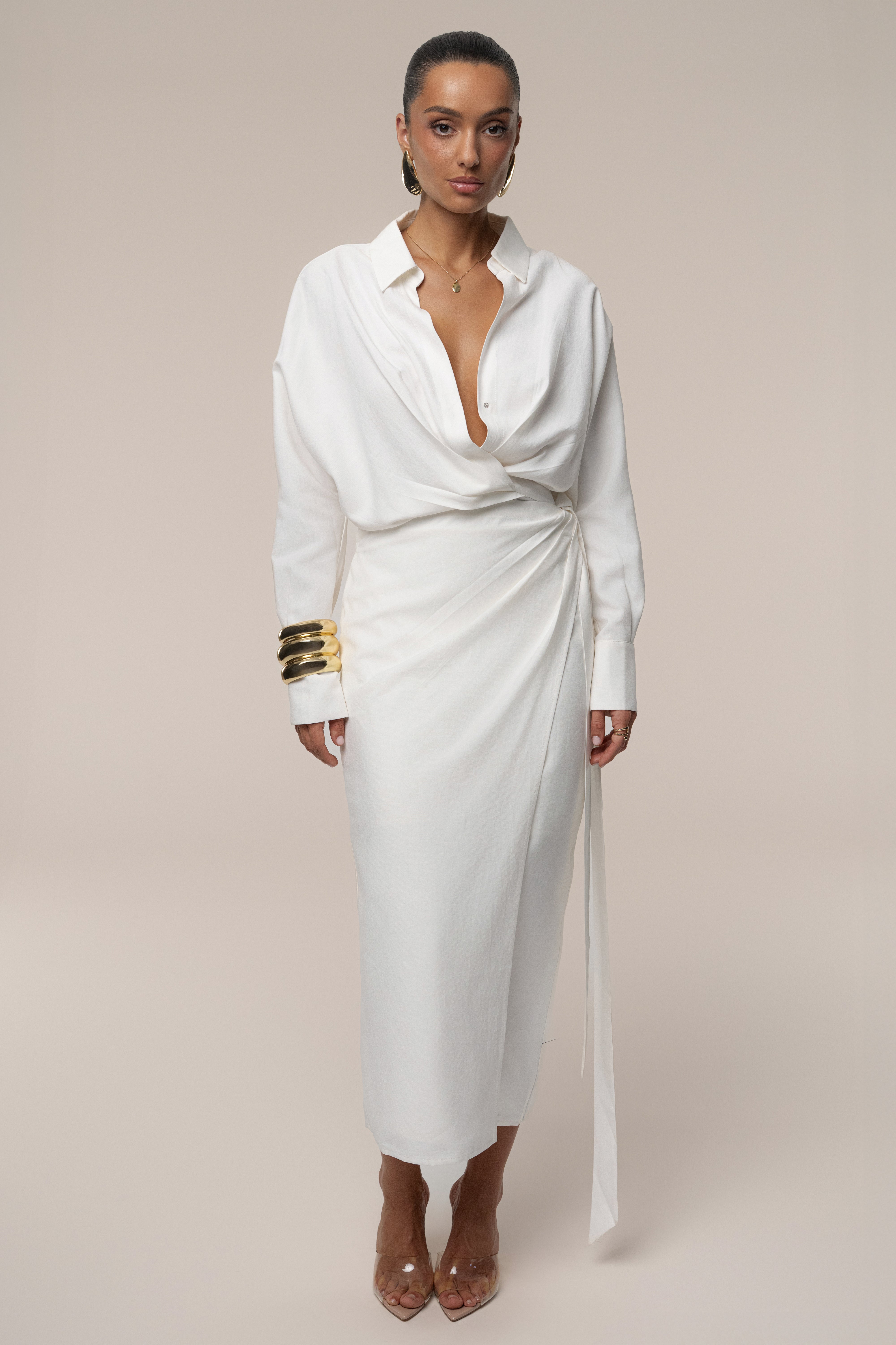 Ivory Skyline Wrap Midi Dress - JLUXLABEL