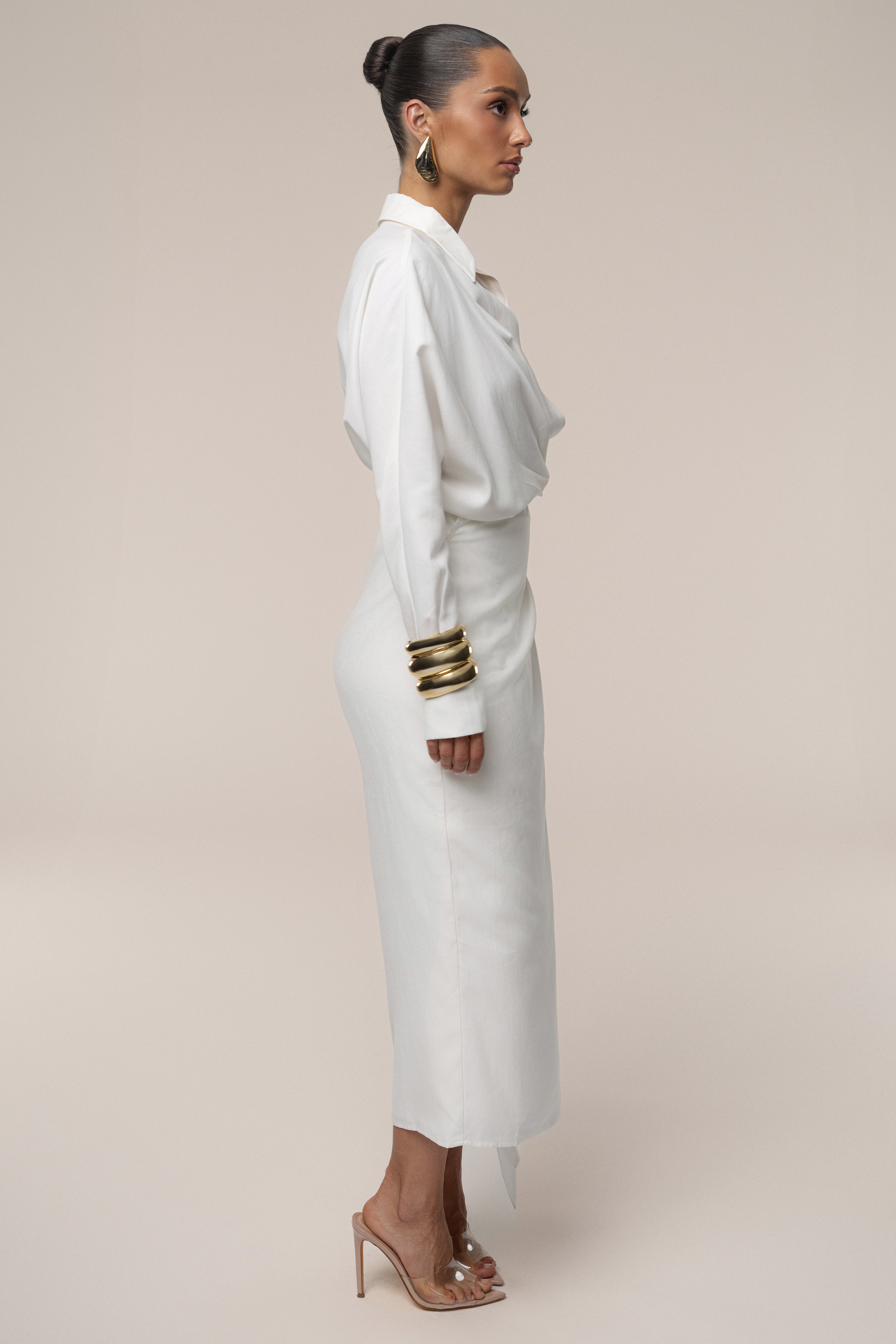 Ivory Skyline Wrap Midi Dress - JLUXLABEL