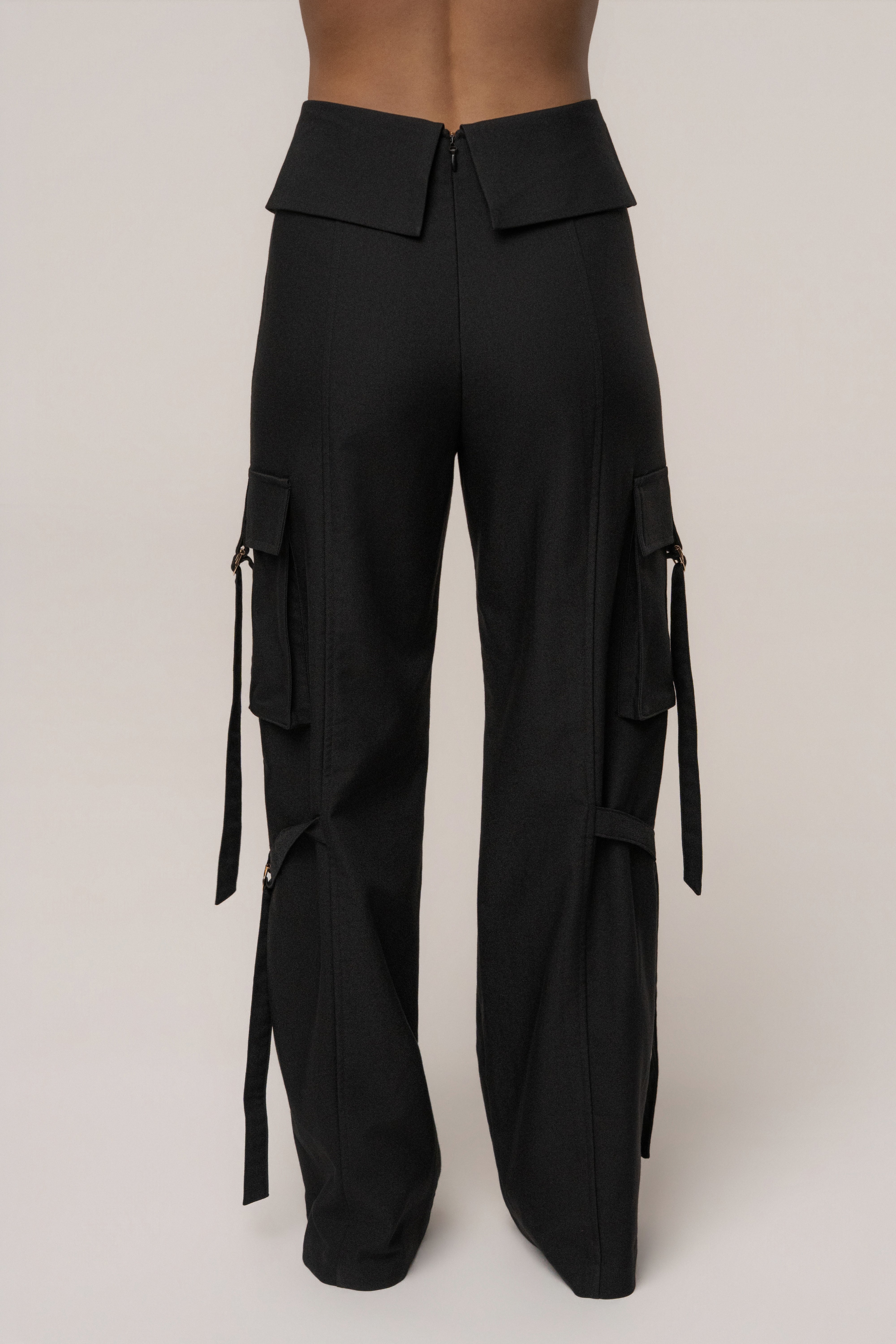 Black Downtown Cargo Pant by JLUXLABEL, stylish casual bottoms with multiple pockets and a relaxed fit, perfect for everyday wear.
