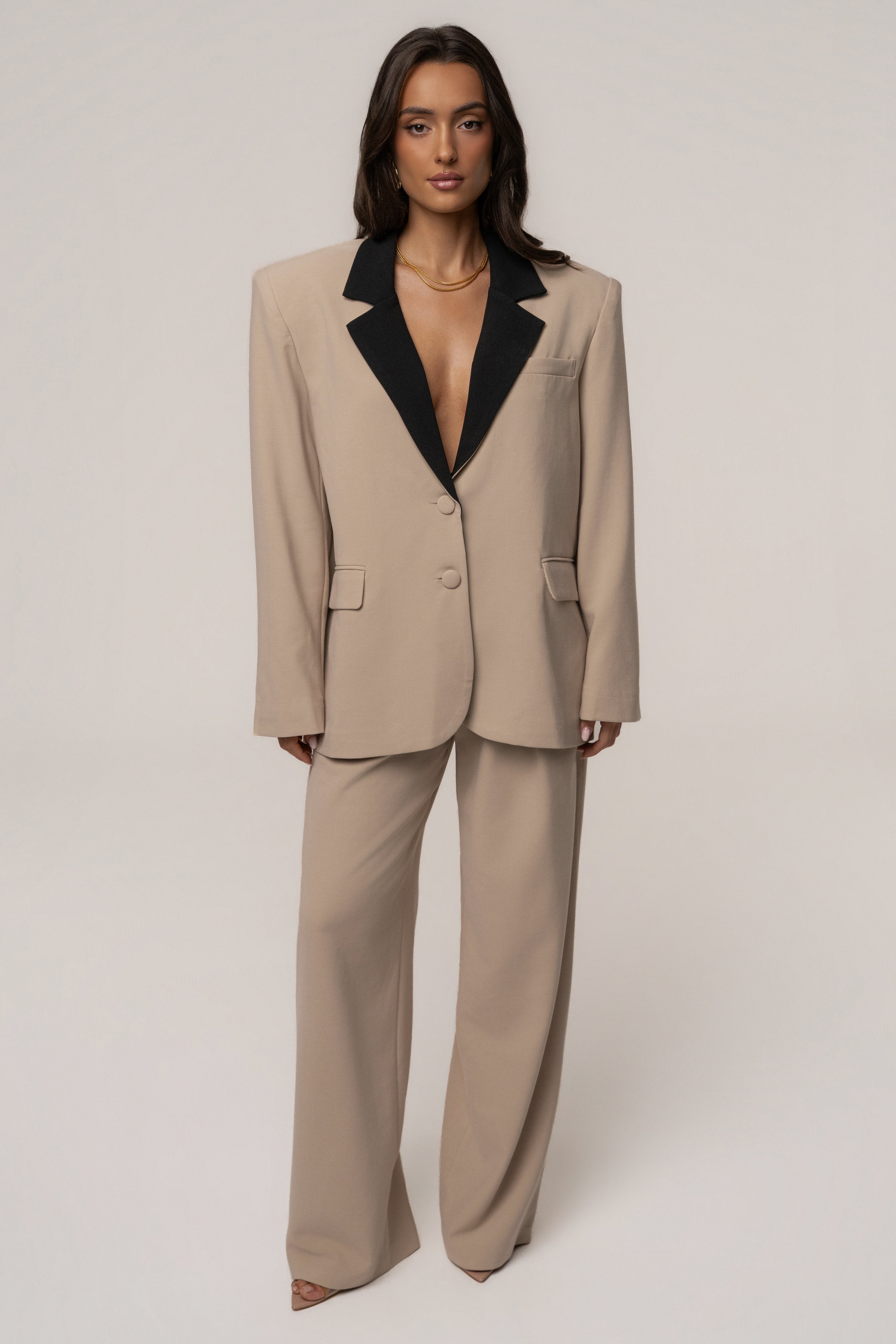Stone/Black Command Pleat Trouser