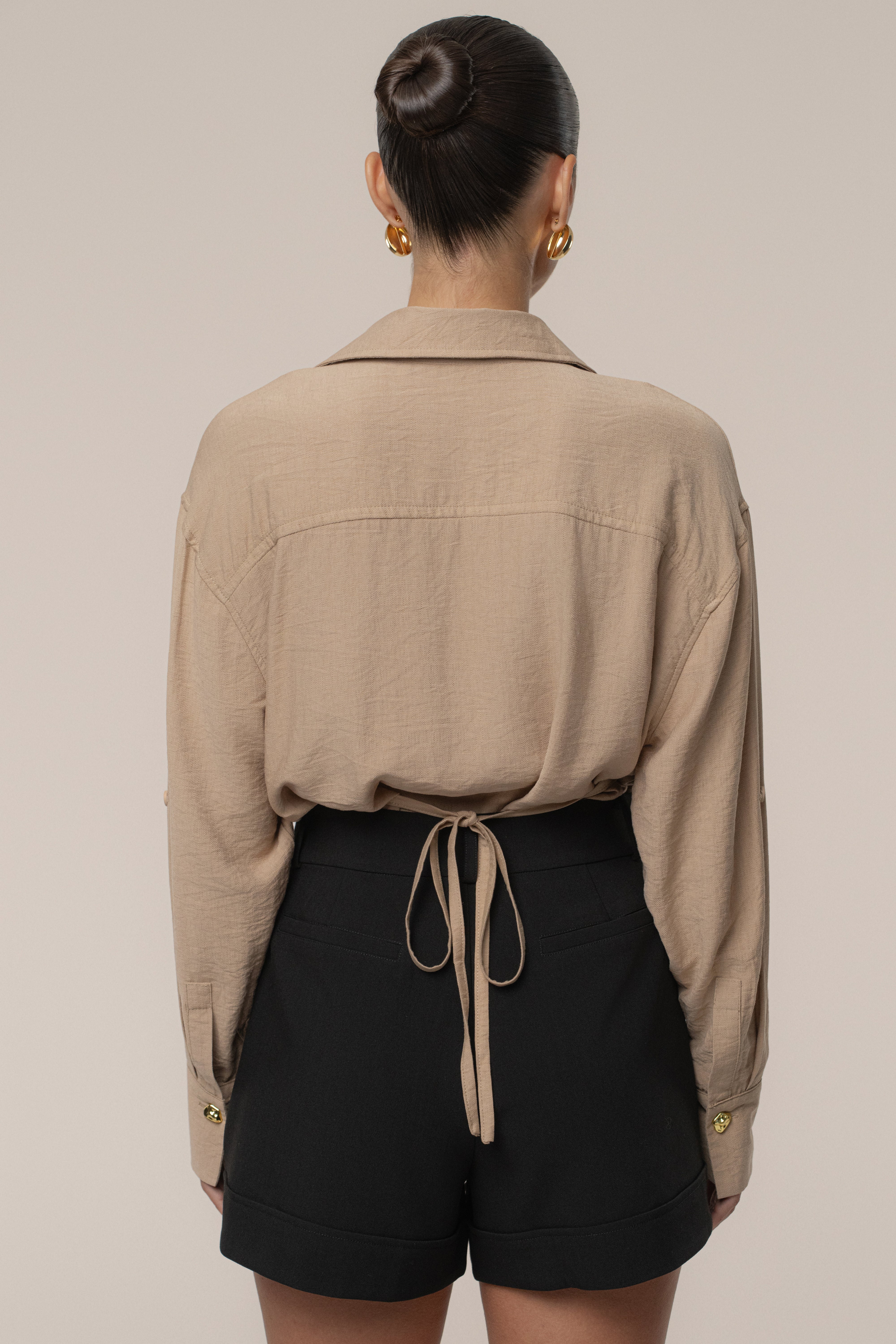 Tan Drift Collared Cargo Top - JLUXLABEL