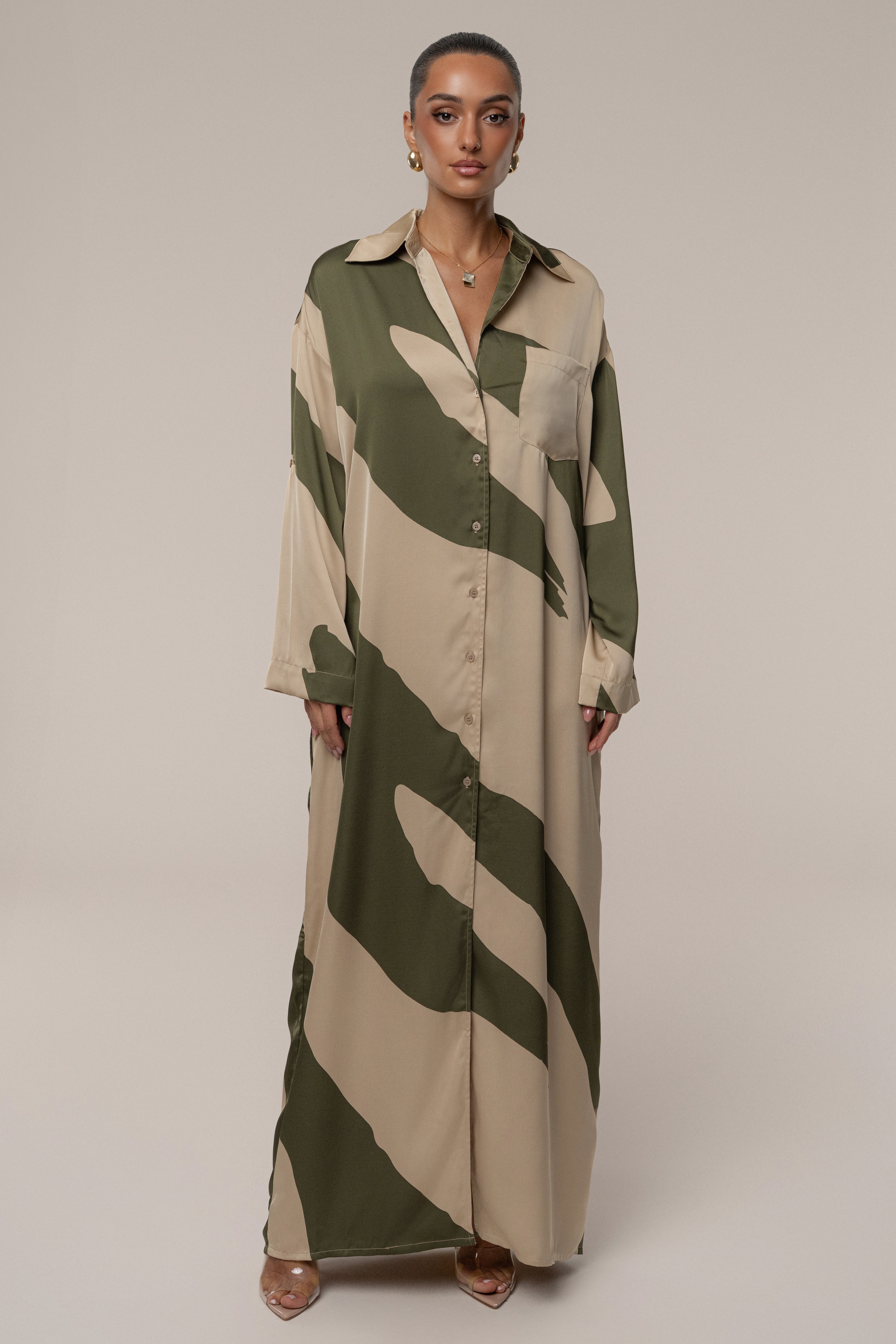 Multi Satin Safari Maxi Dress - JLUXLABEL