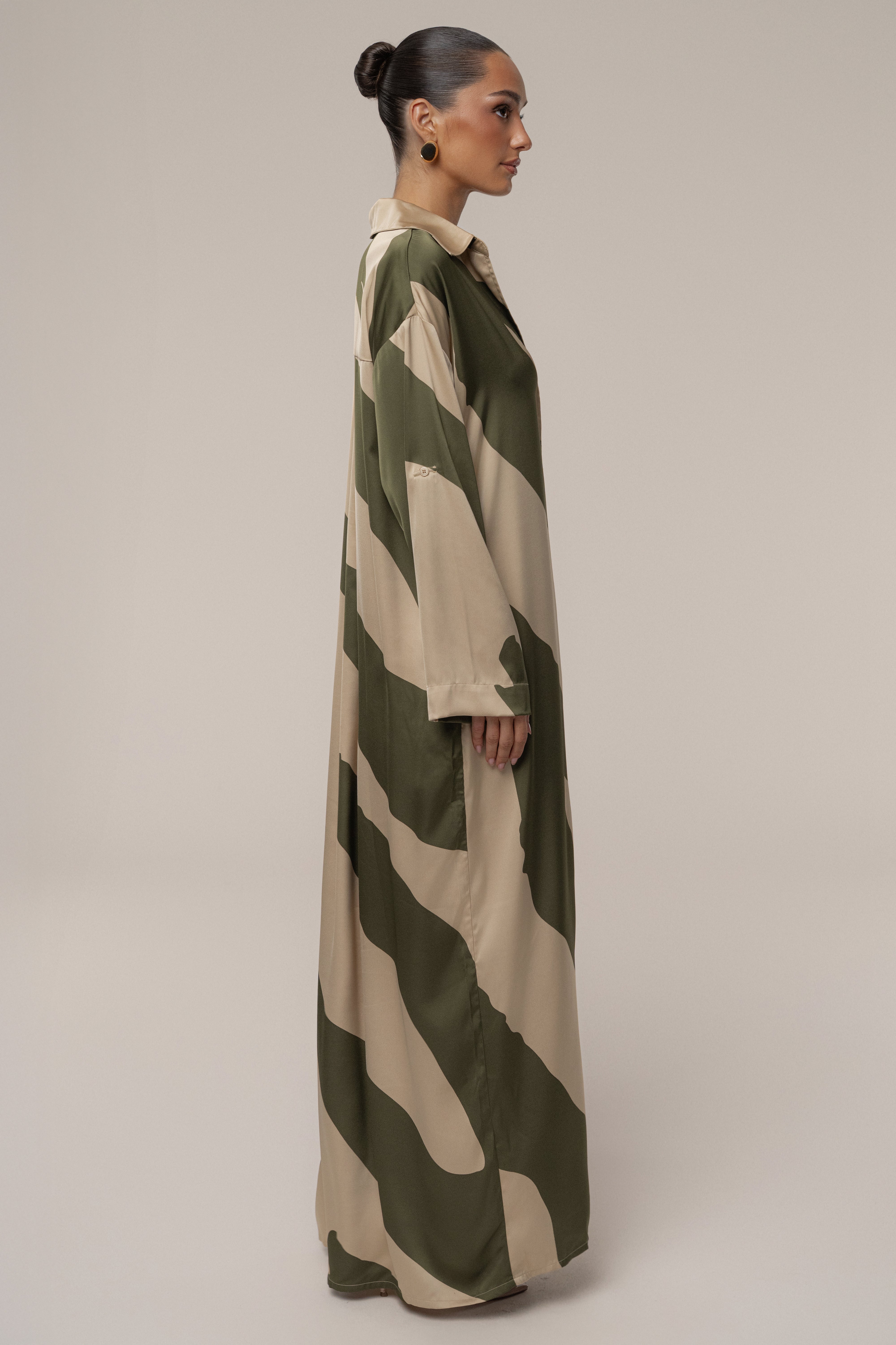 Multi Satin Safari Maxi Dress - JLUXLABEL