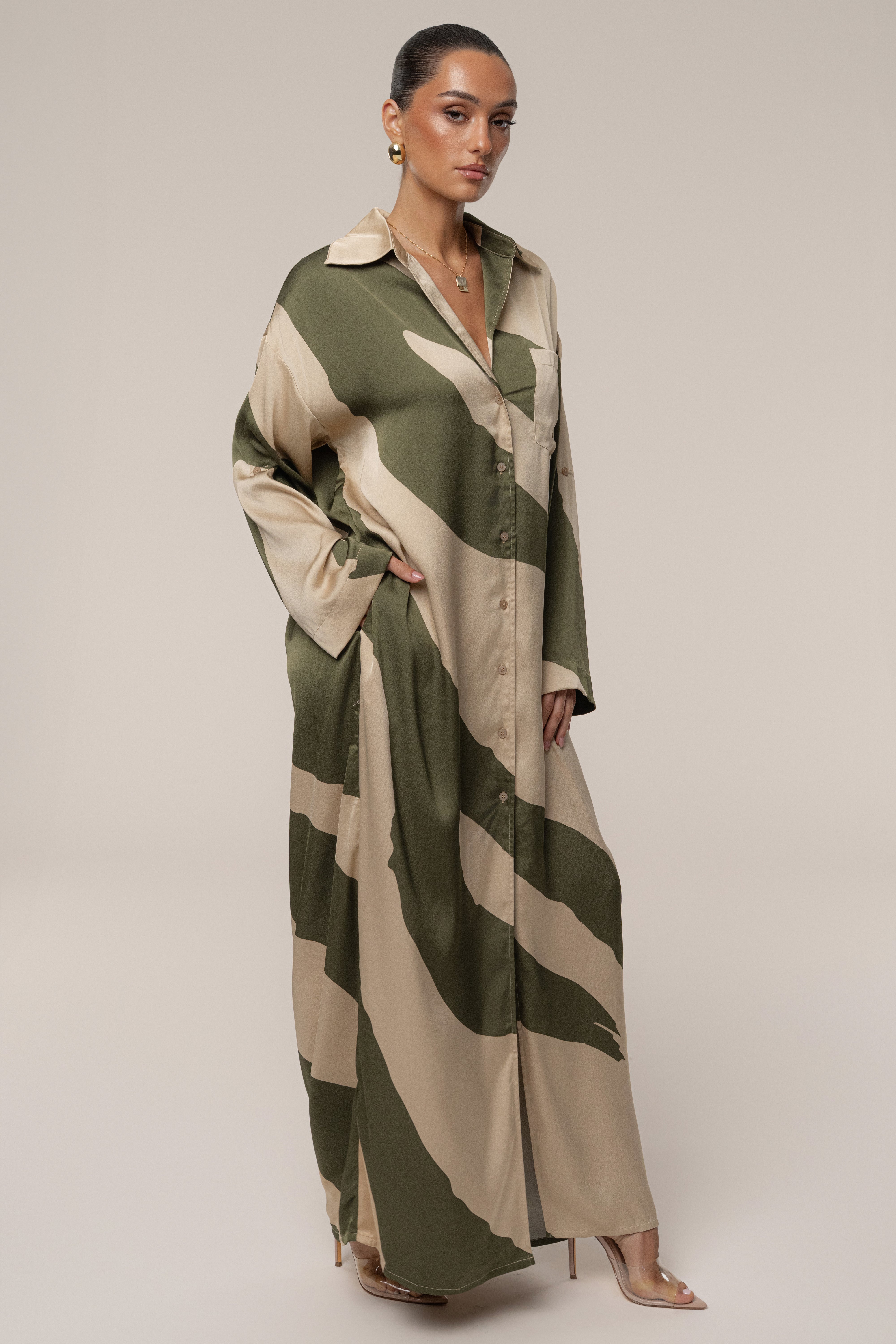 Multi Satin Safari Maxi Dress - JLUXLABEL