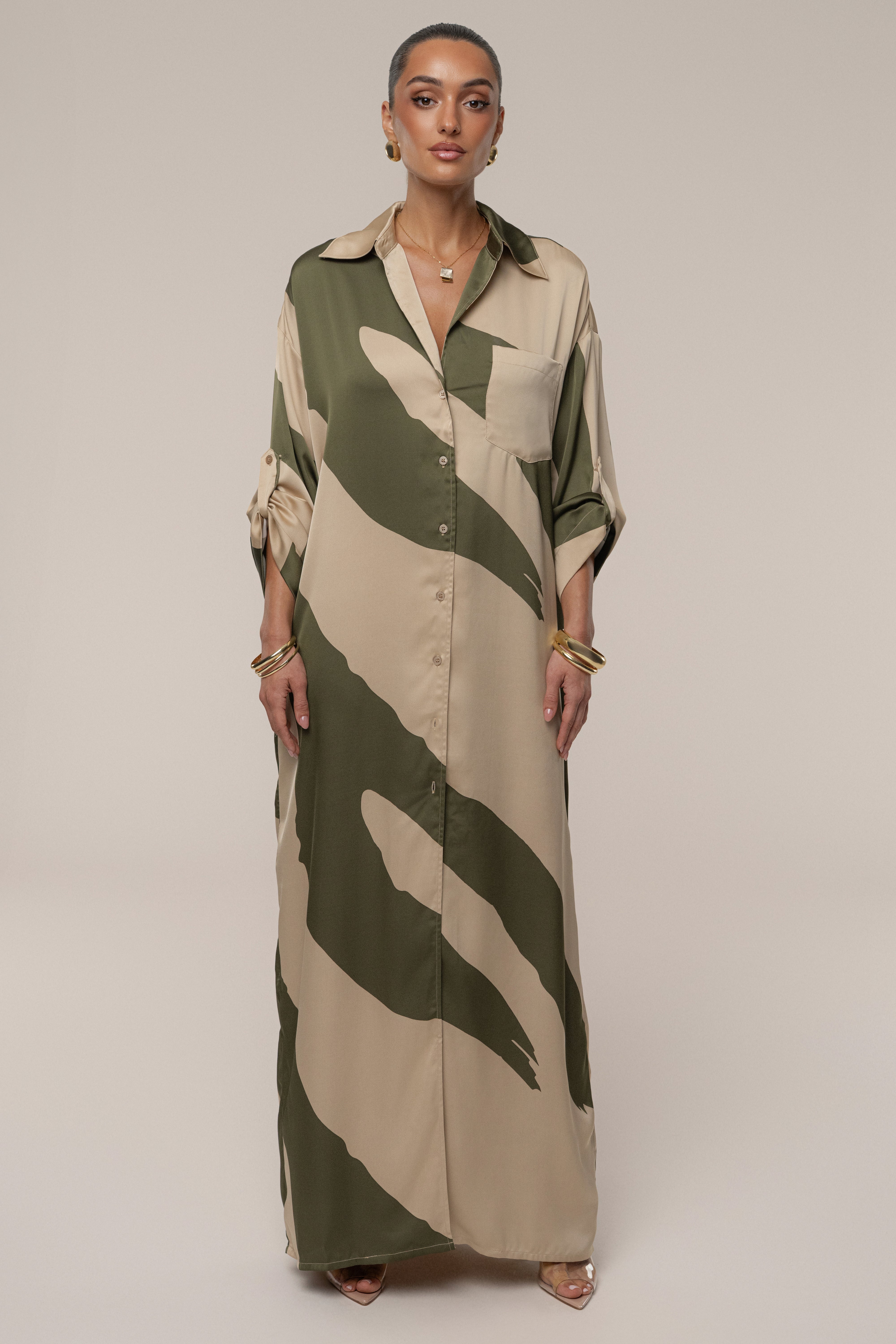 Multi Satin Safari Maxi Dress - JLUXLABEL