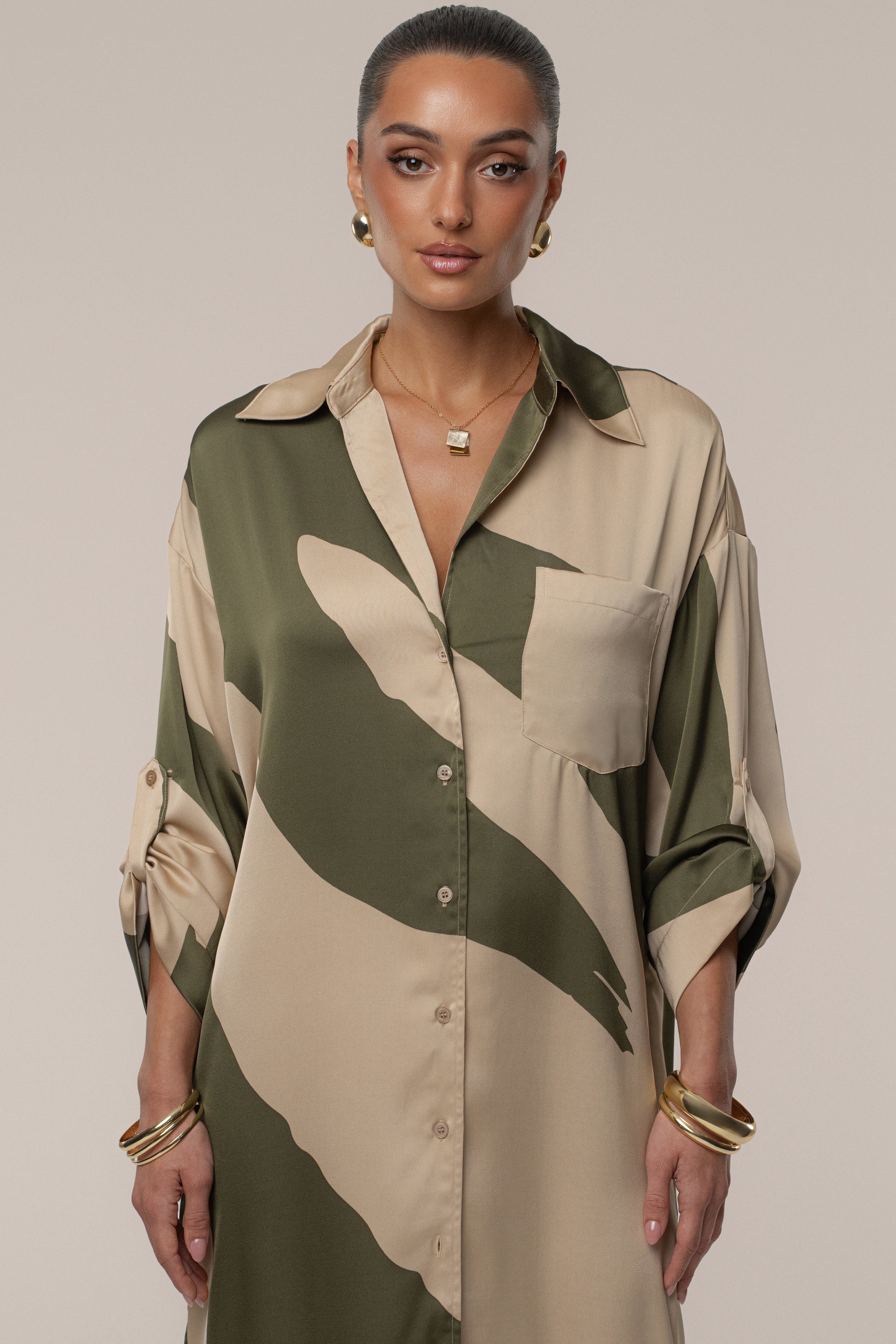 Multi Satin Safari Maxi Dress - JLUXLABEL