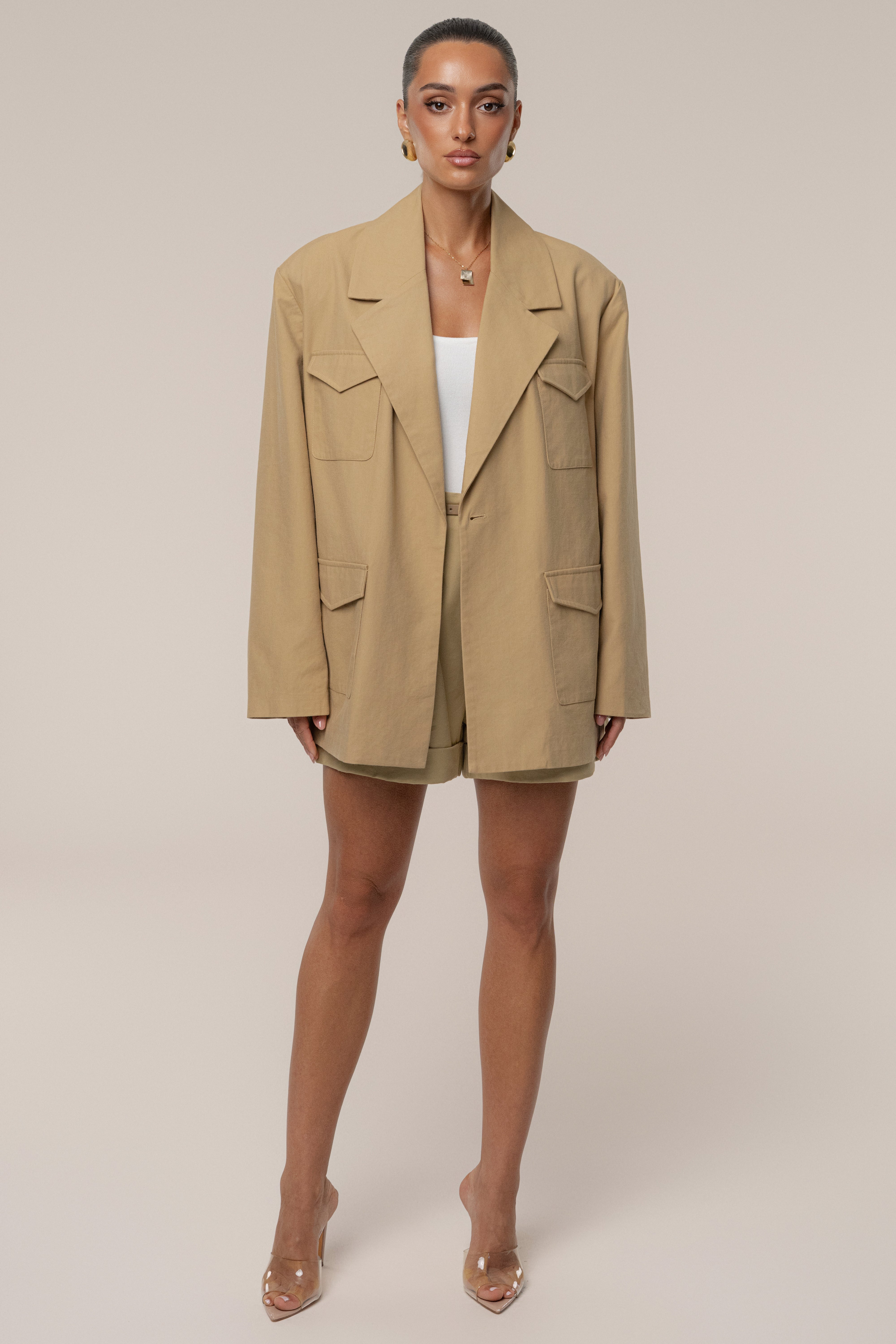 Tan Belted Cargo Shorts - JLUXLABEL