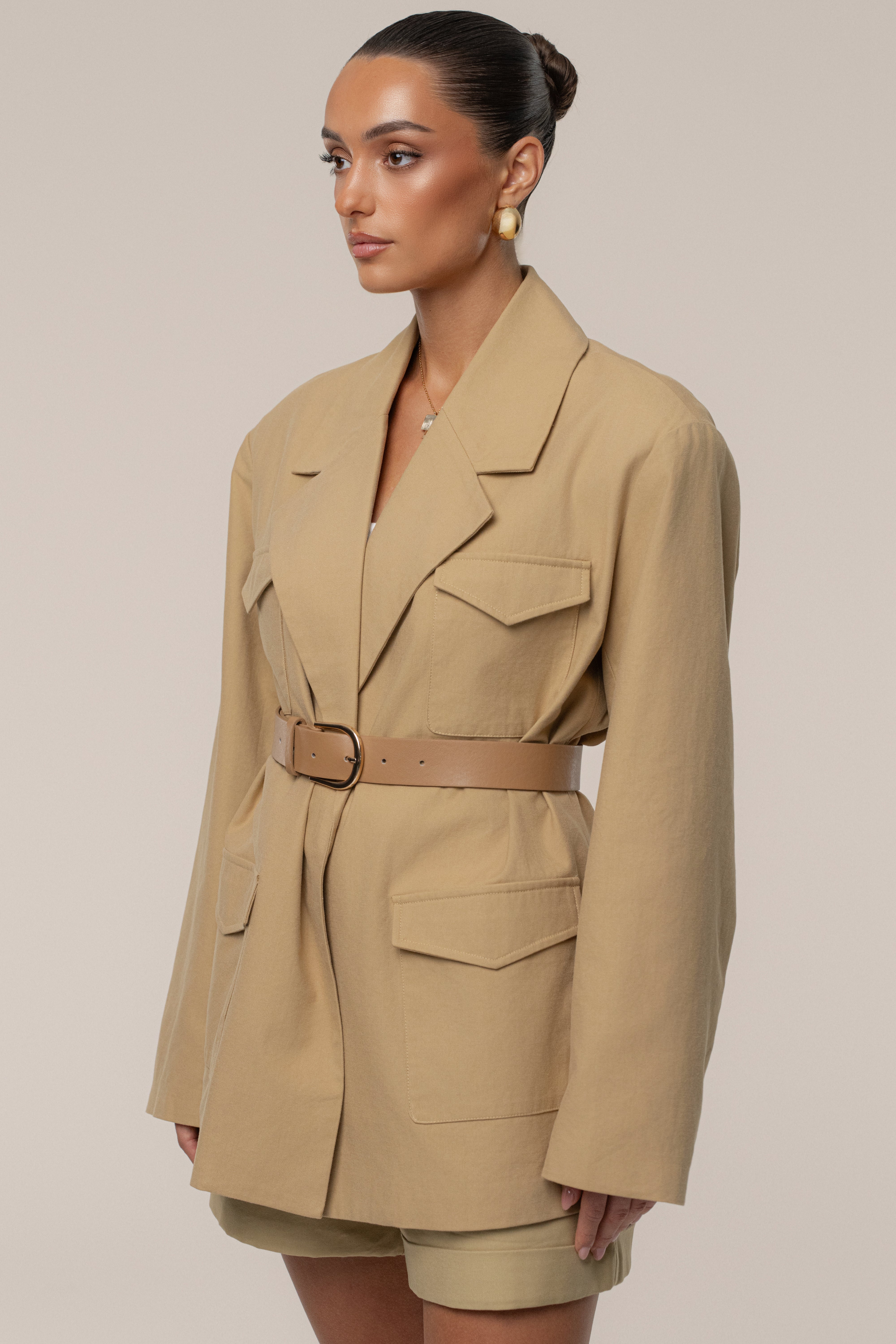 Tan Precision Woven Blazer - JLUXLABEL