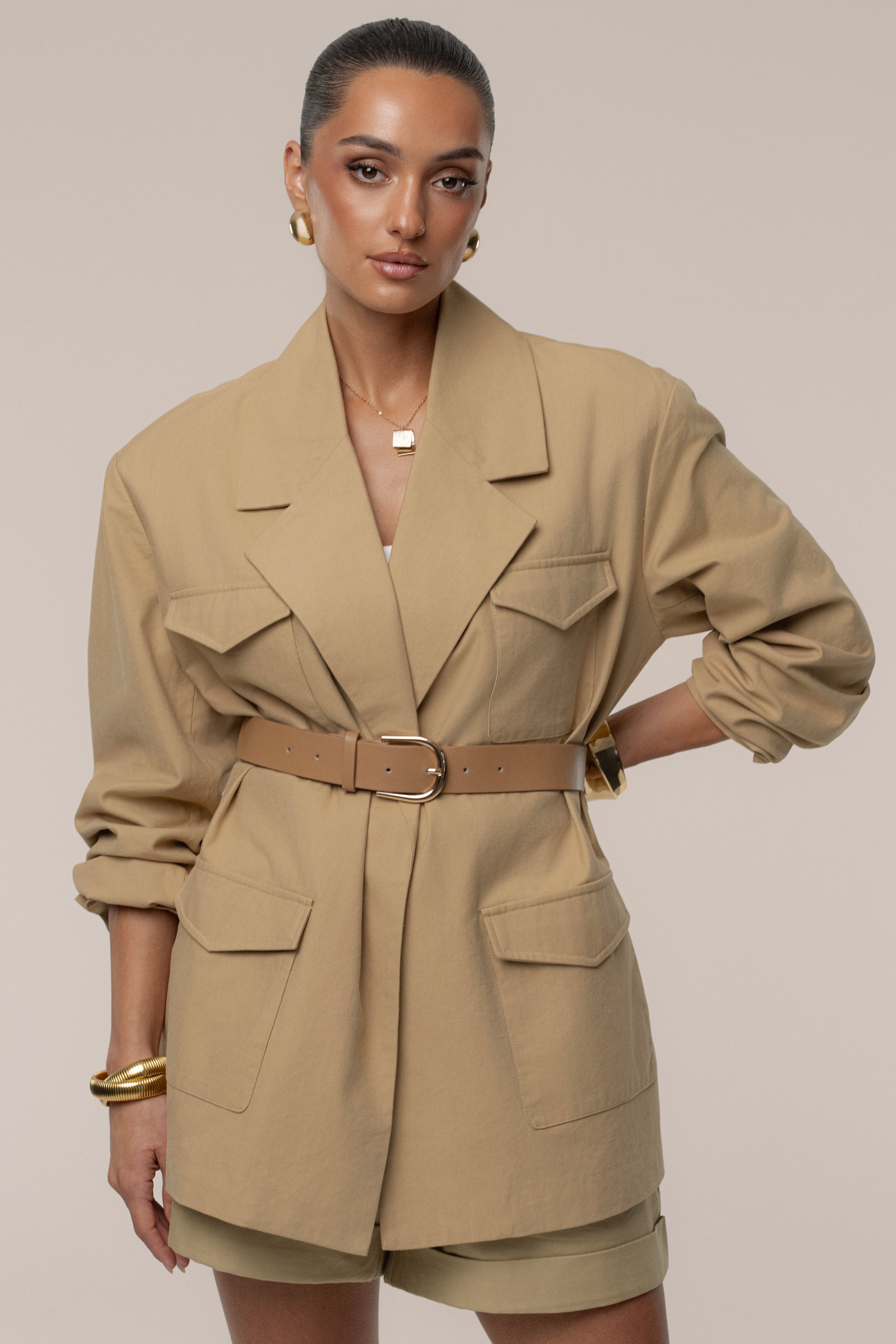 Tan Precision Woven Blazer - JLUXLABEL