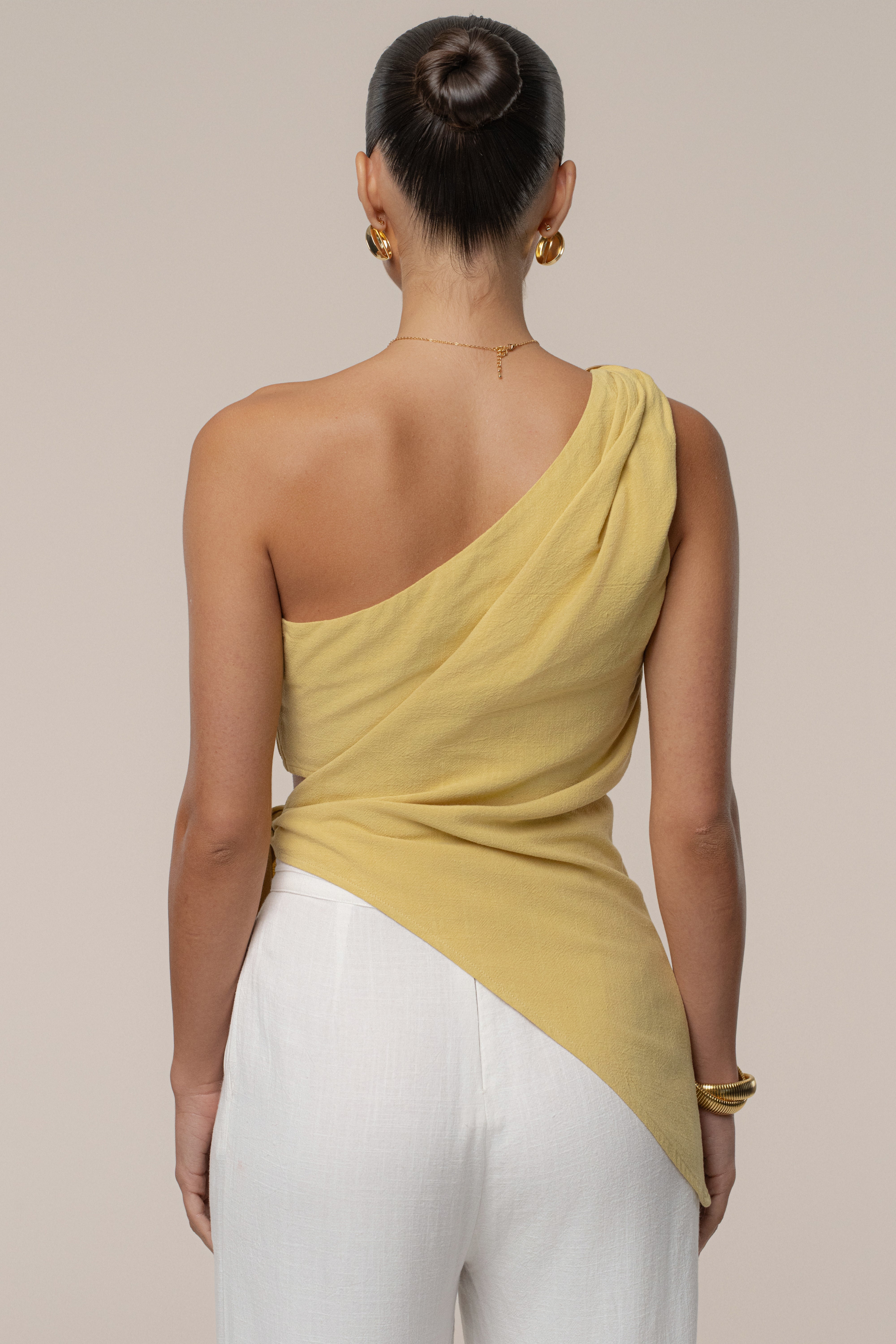 Yellow Palmera One Shoulder Top - JLUXLABEL