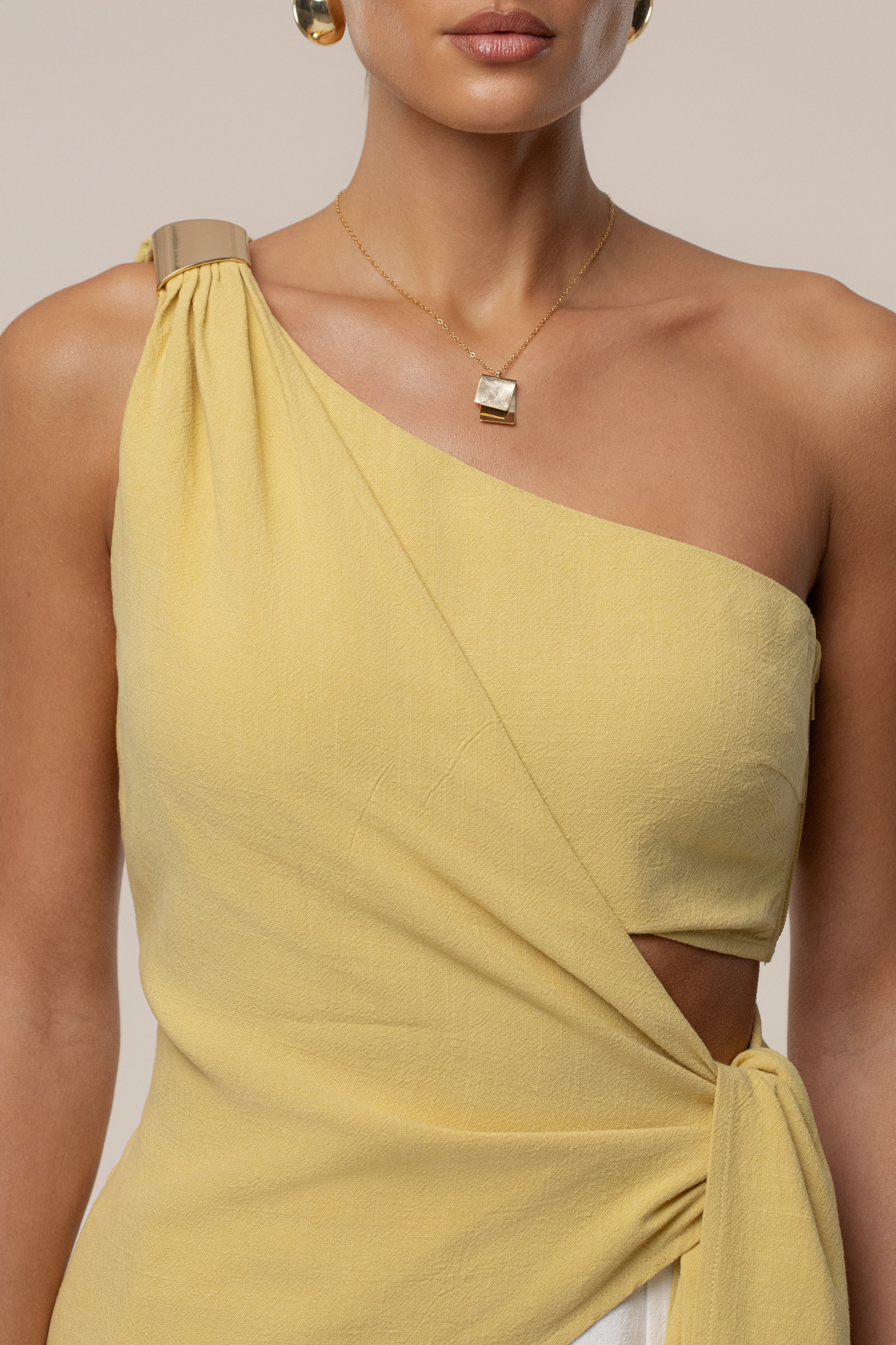 Yellow Palmera One Shoulder Top - JLUXLABEL
