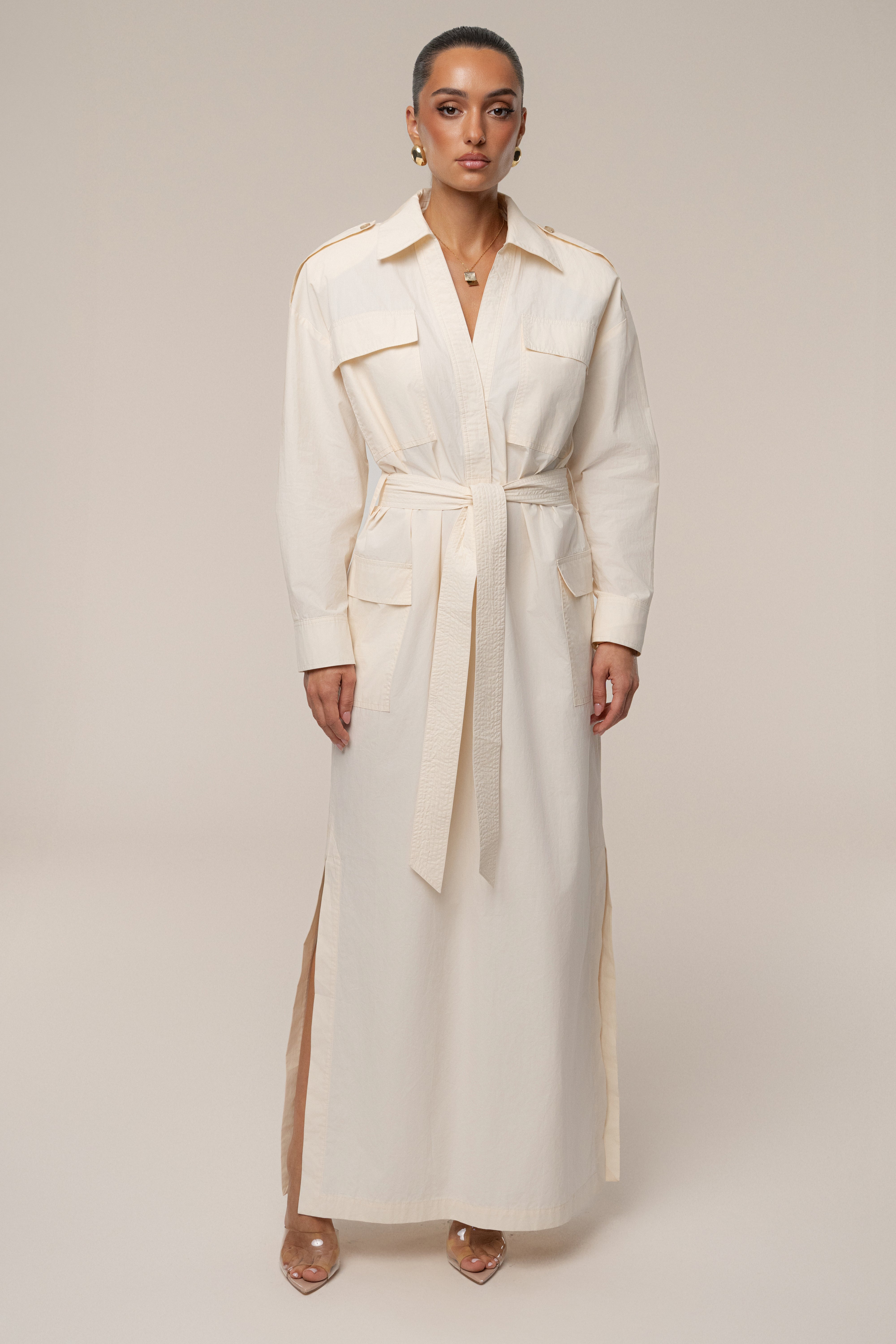 Buttercream Harbor Shore Belted Maxi Dress - JLUXLABEL