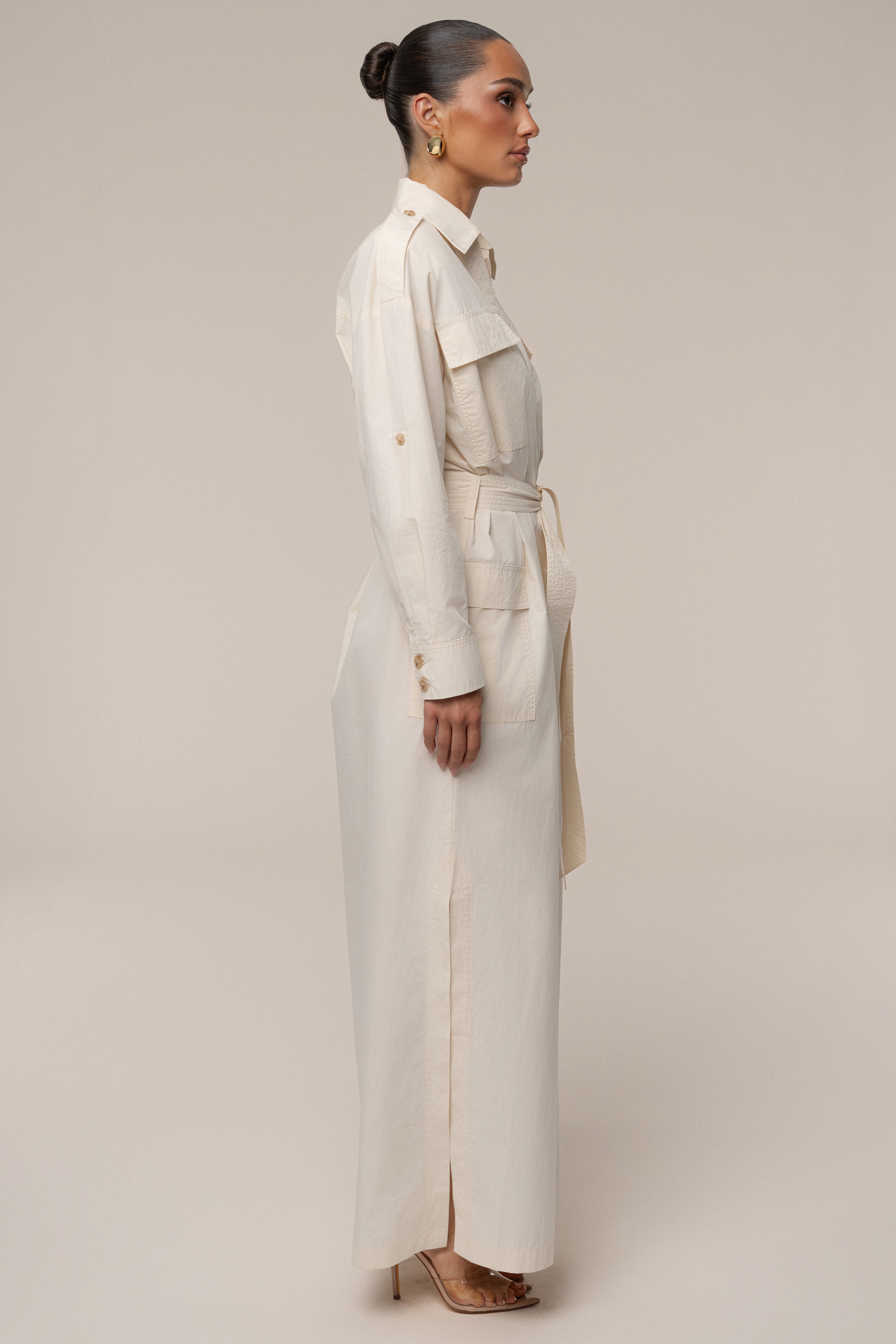 Buttercream Harbor Shore Belted Maxi Dress - JLUXLABEL