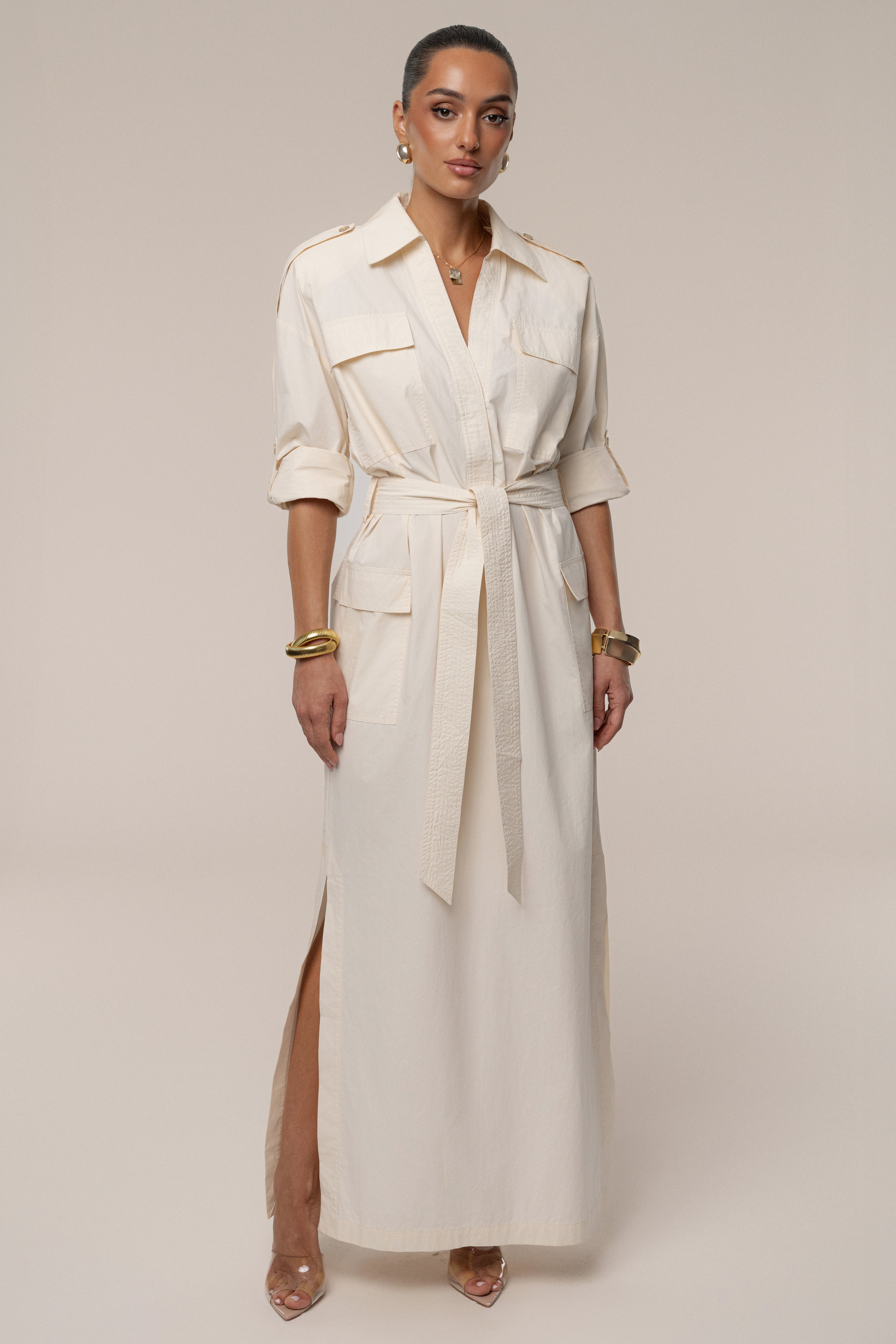 Buttercream Harbor Shore Belted Maxi Dress - JLUXLABEL