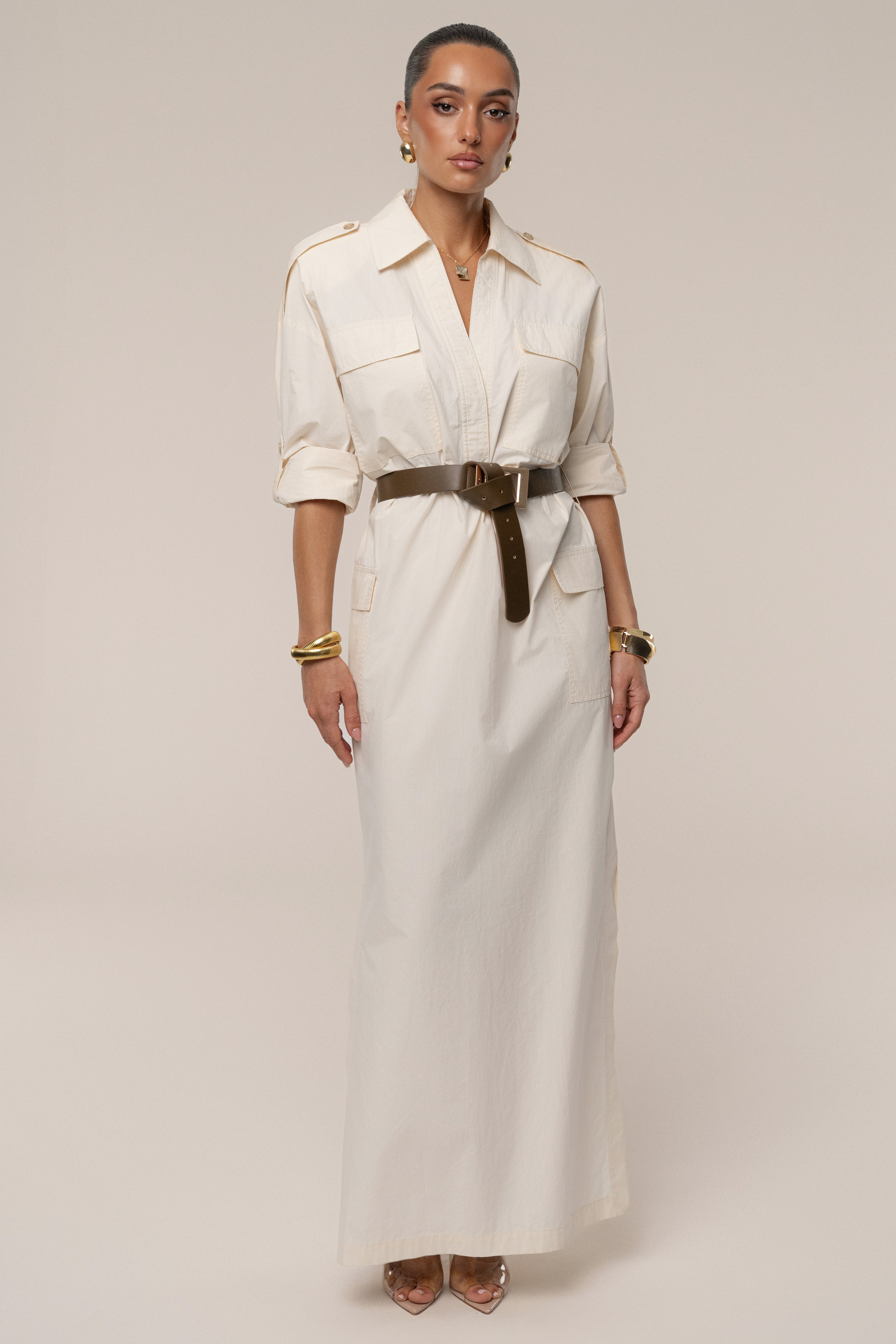 Buttercream Harbor Shore Belted Maxi Dress - JLUXLABEL