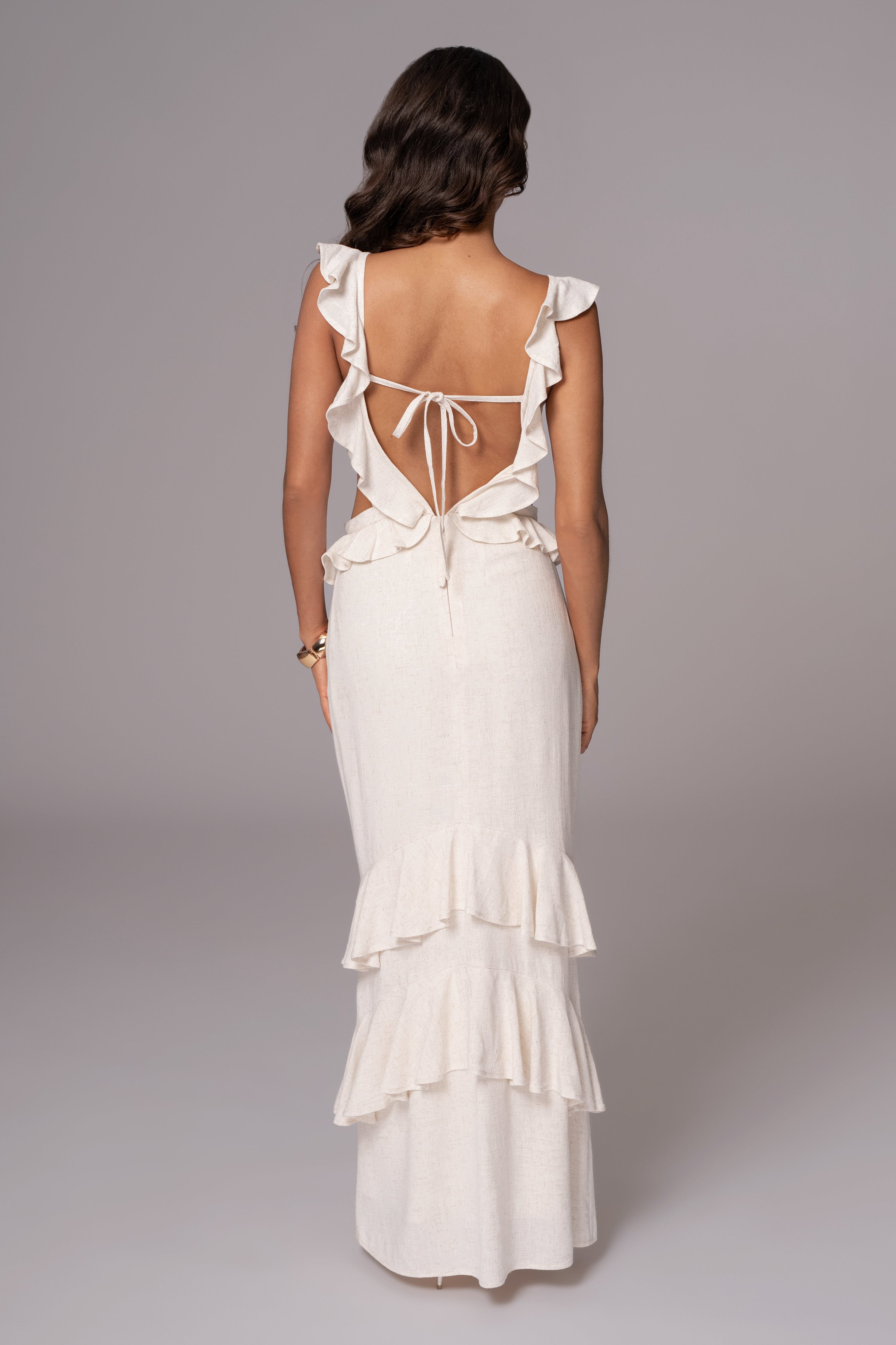 Natural Sunshine Ruffle Linen Dress - JLUXLABEL