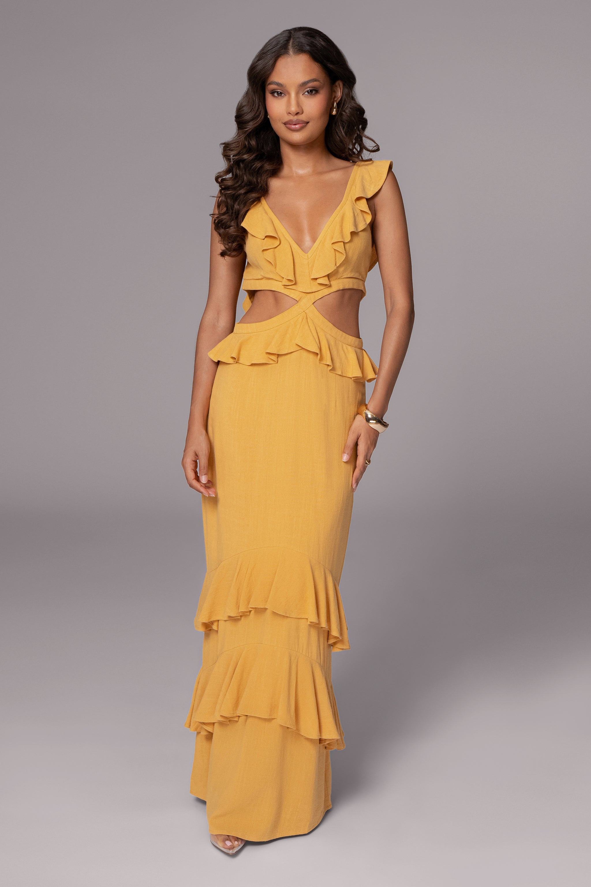 Elin Ruffled Casual Fall Dress Yellow