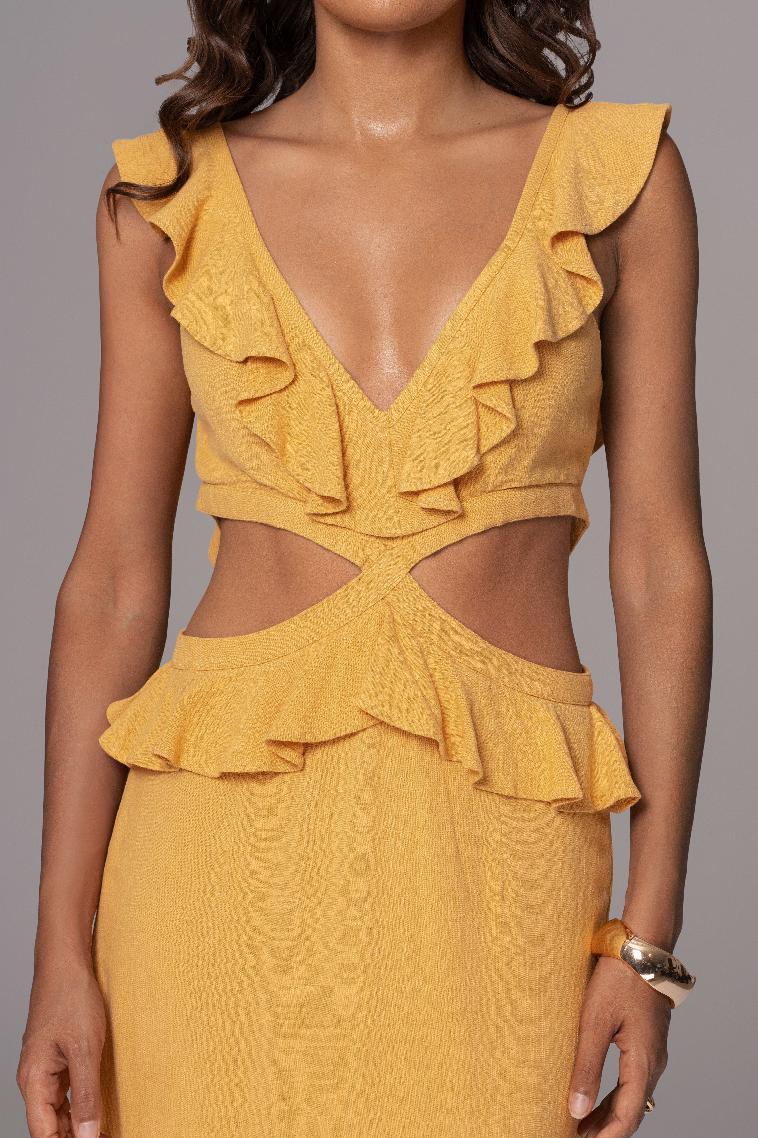 Yellow Sunshine Ruffle Linen Dress - JLUXLABEL