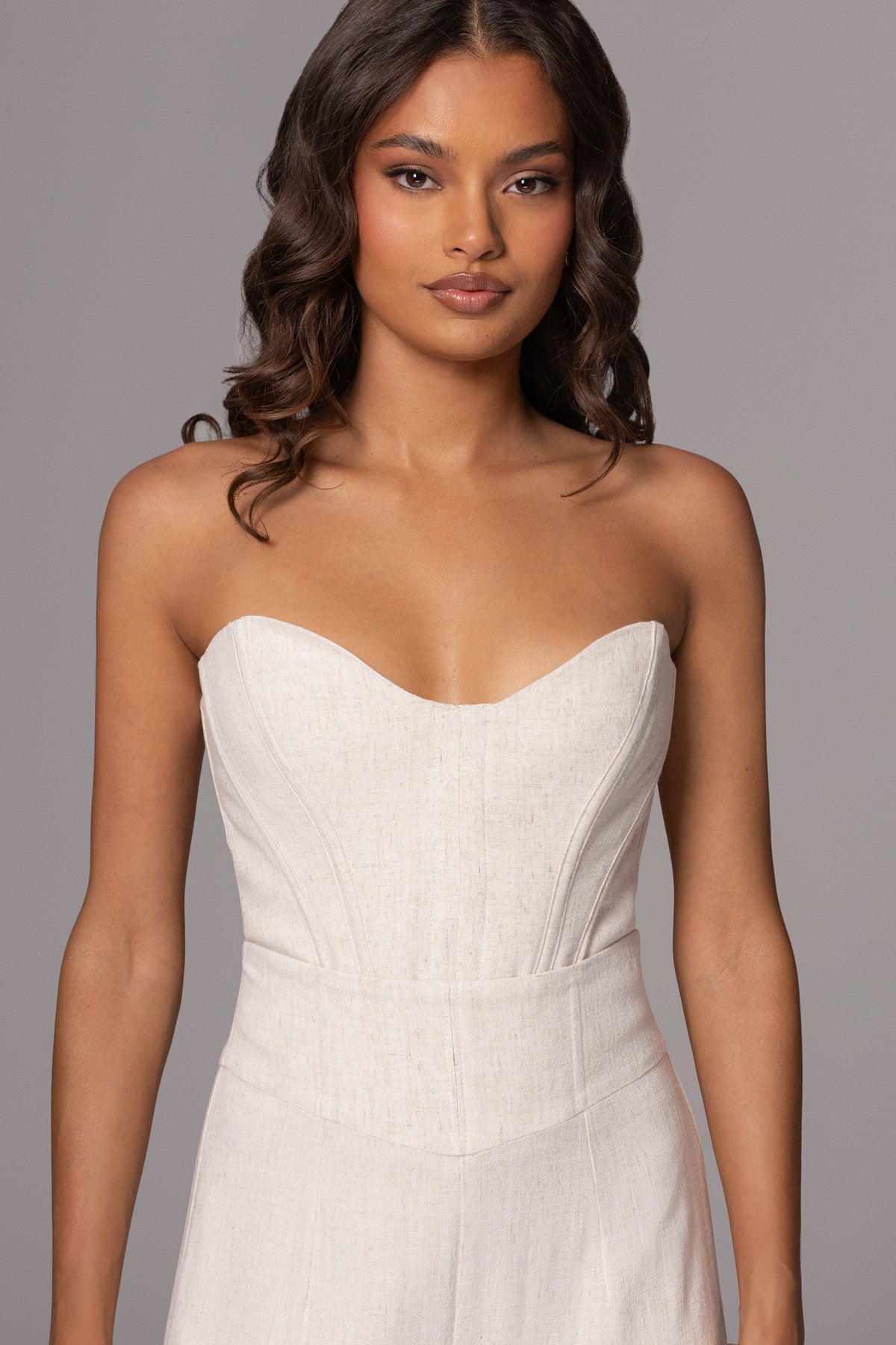 JLUXLABEL Natural Beyond The Sea linen corset top with a fitted design and soft fabric, showcasing a stylish and comfortable look.