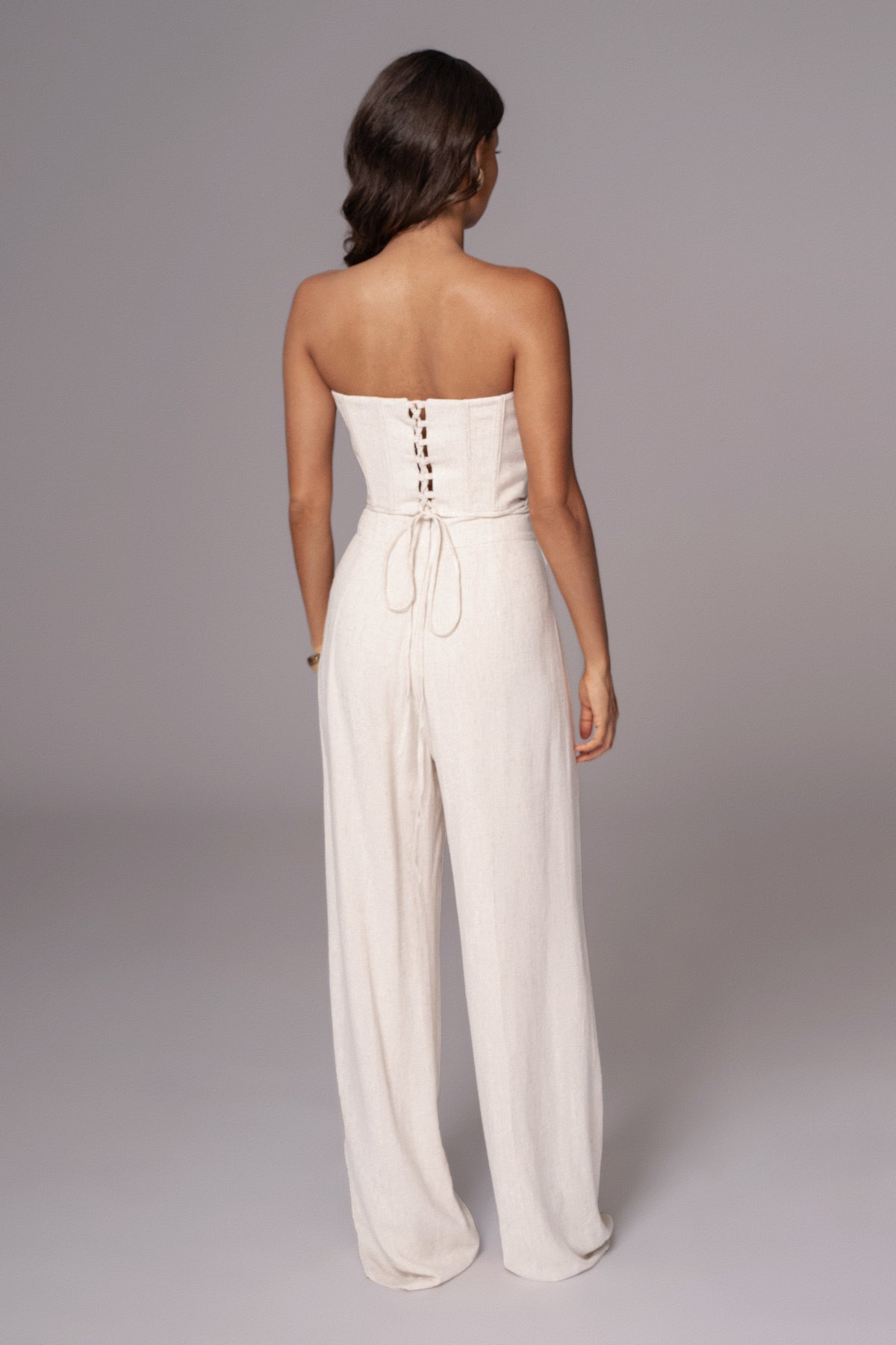 JLUXLABEL Natural Beyond The Sea linen corset top with adjustable straps and a fitted silhouette, displayed on a neutral background.