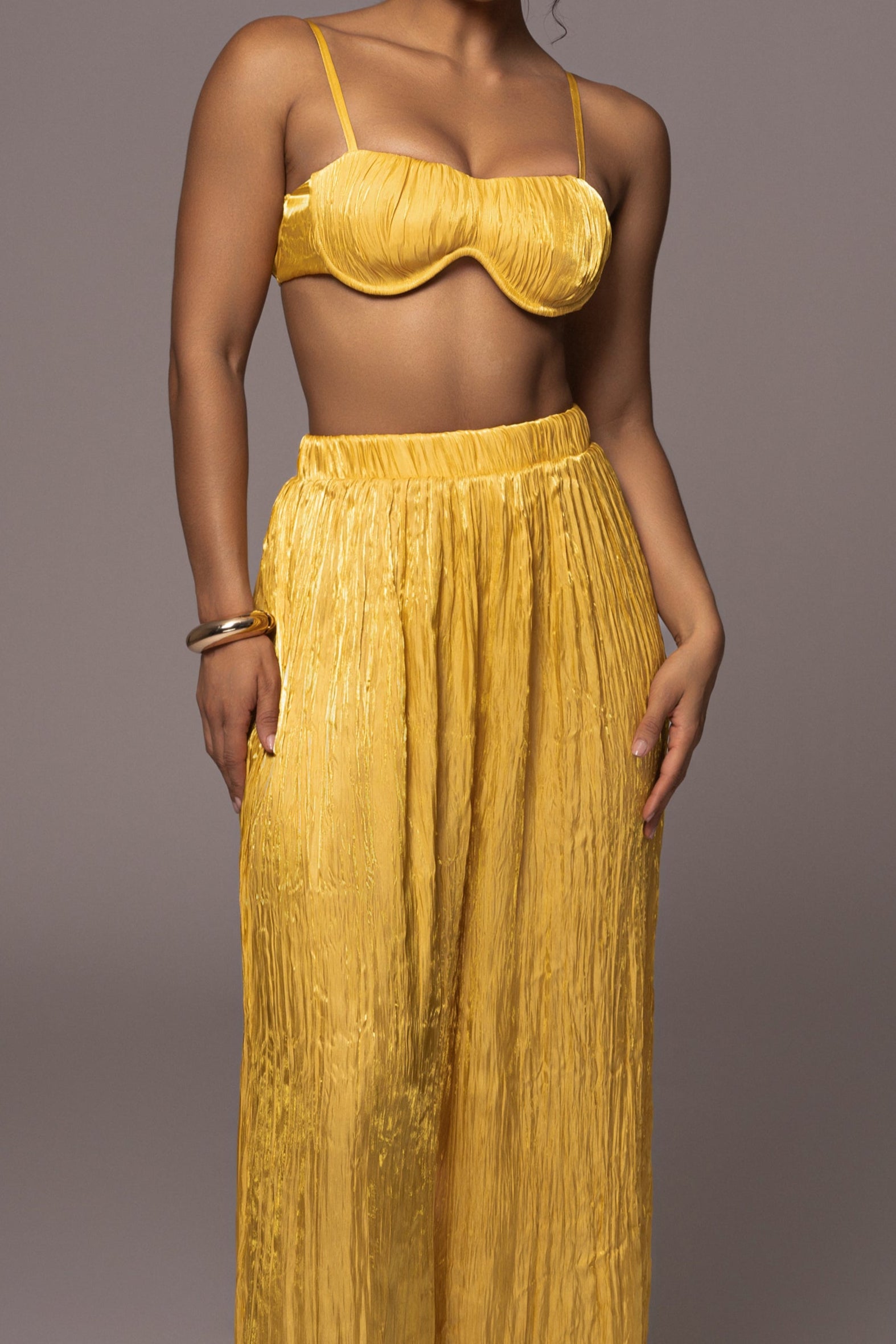 Yellow Let's Get Away Satin Pant Set - JLUXLABEL