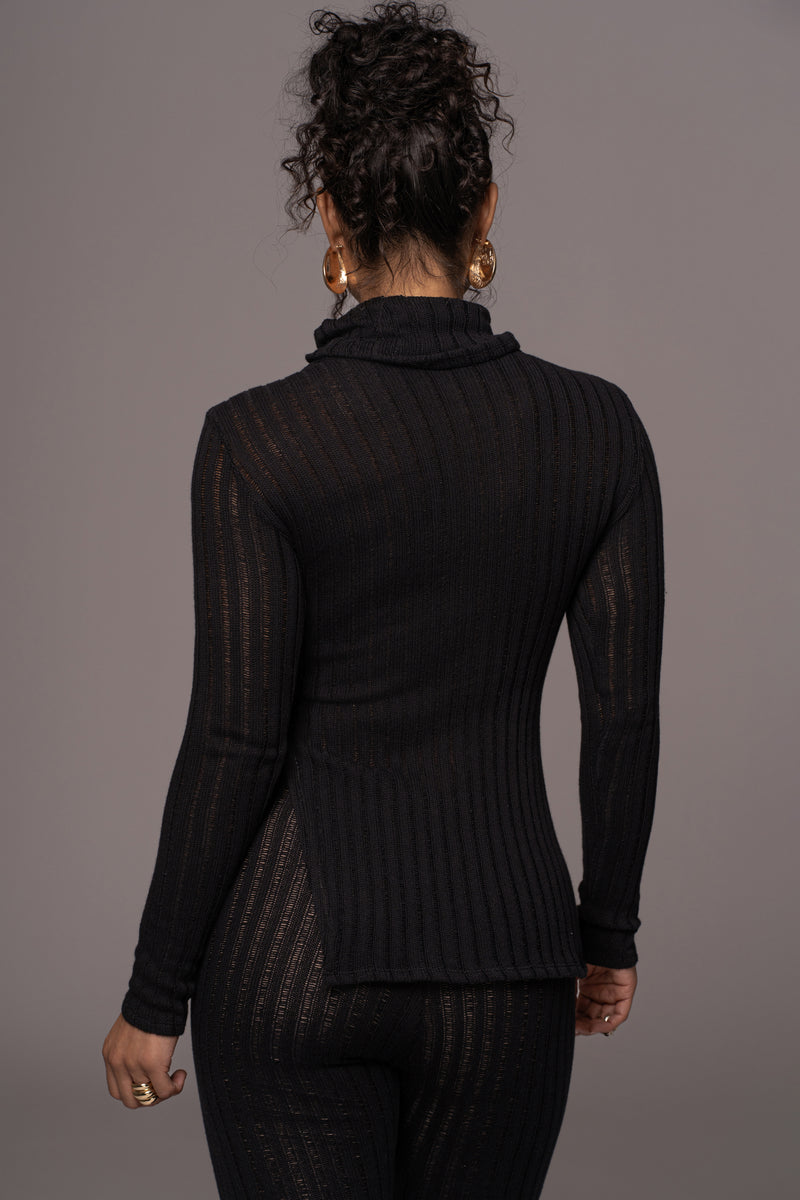 Black One Call Away Ribbed Turtleneck Top - JLUXLABEL