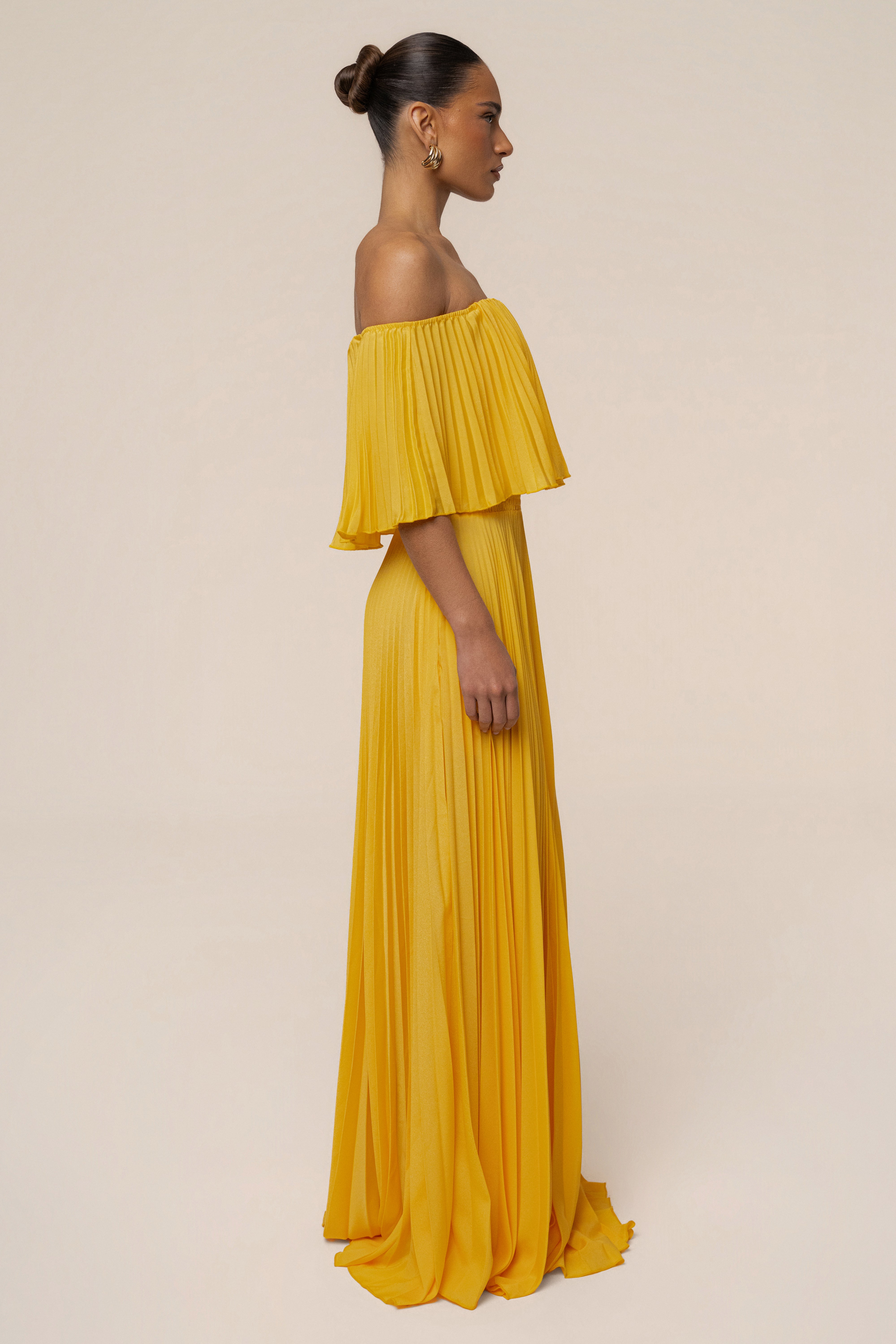 Yellow Sunshine Pleated Maxi Dress