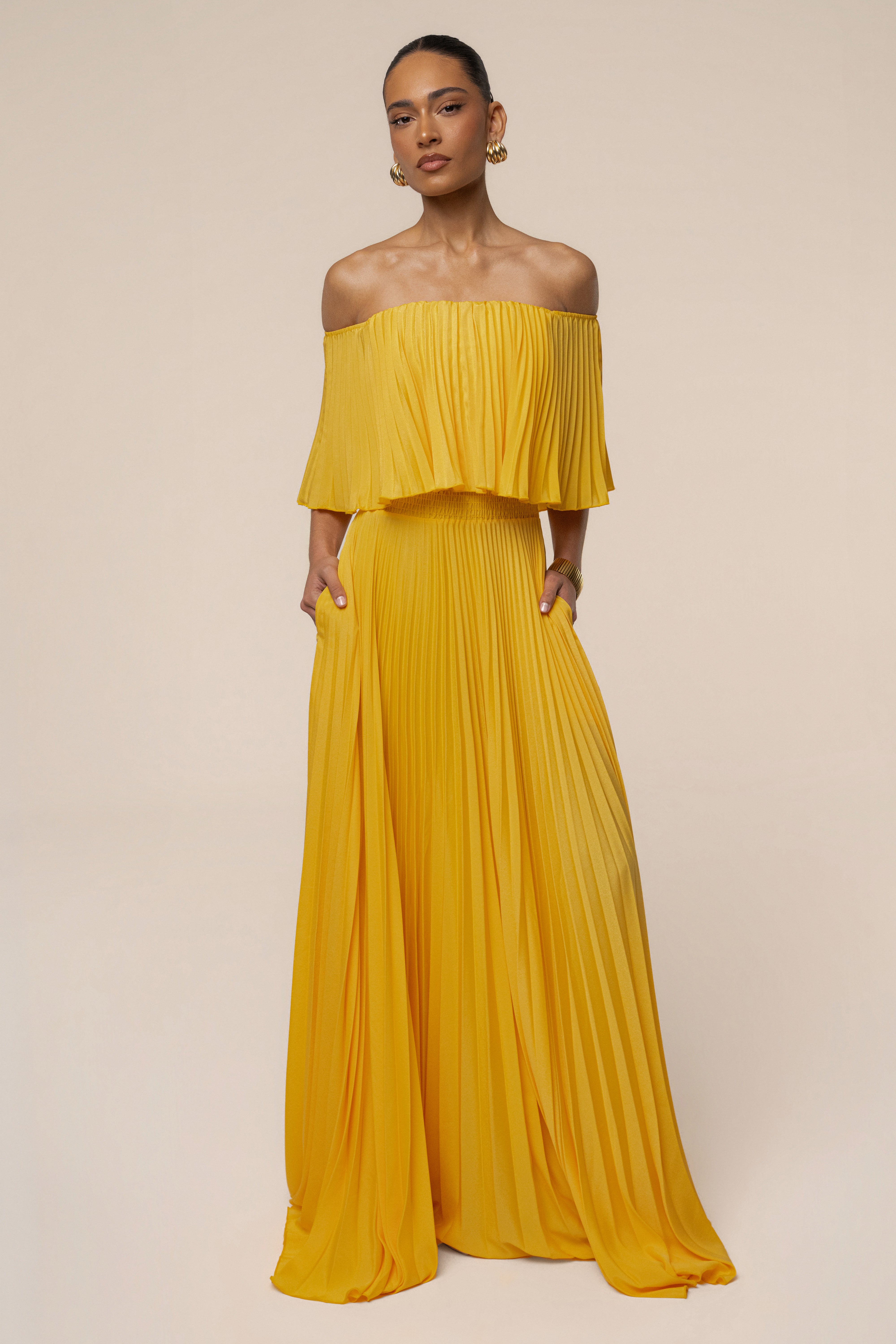 Yellow Sunshine Pleated Maxi Dress